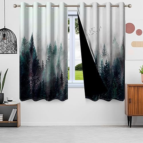 Miniatura 10 de Cortinas opacas de cascada con estampado 3D de ventana de paisaje natural, cortinas para sala de estar, panel de cortina de río con ojales aislados
