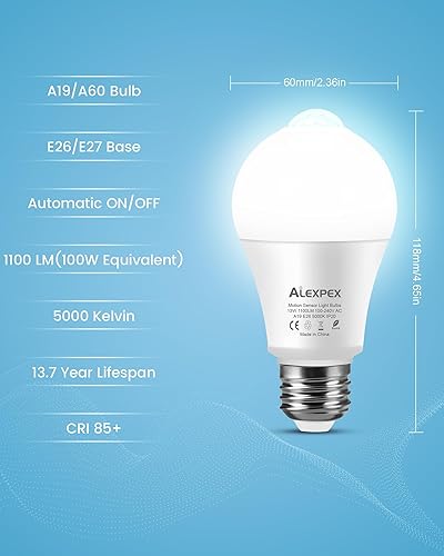 Miniatura 2 de Bombillas con sensor de movimiento, 13 W (equivalente a 100 W) 1100 lm activado por movimiento, bombilla LED automática del atardecer al amanecer