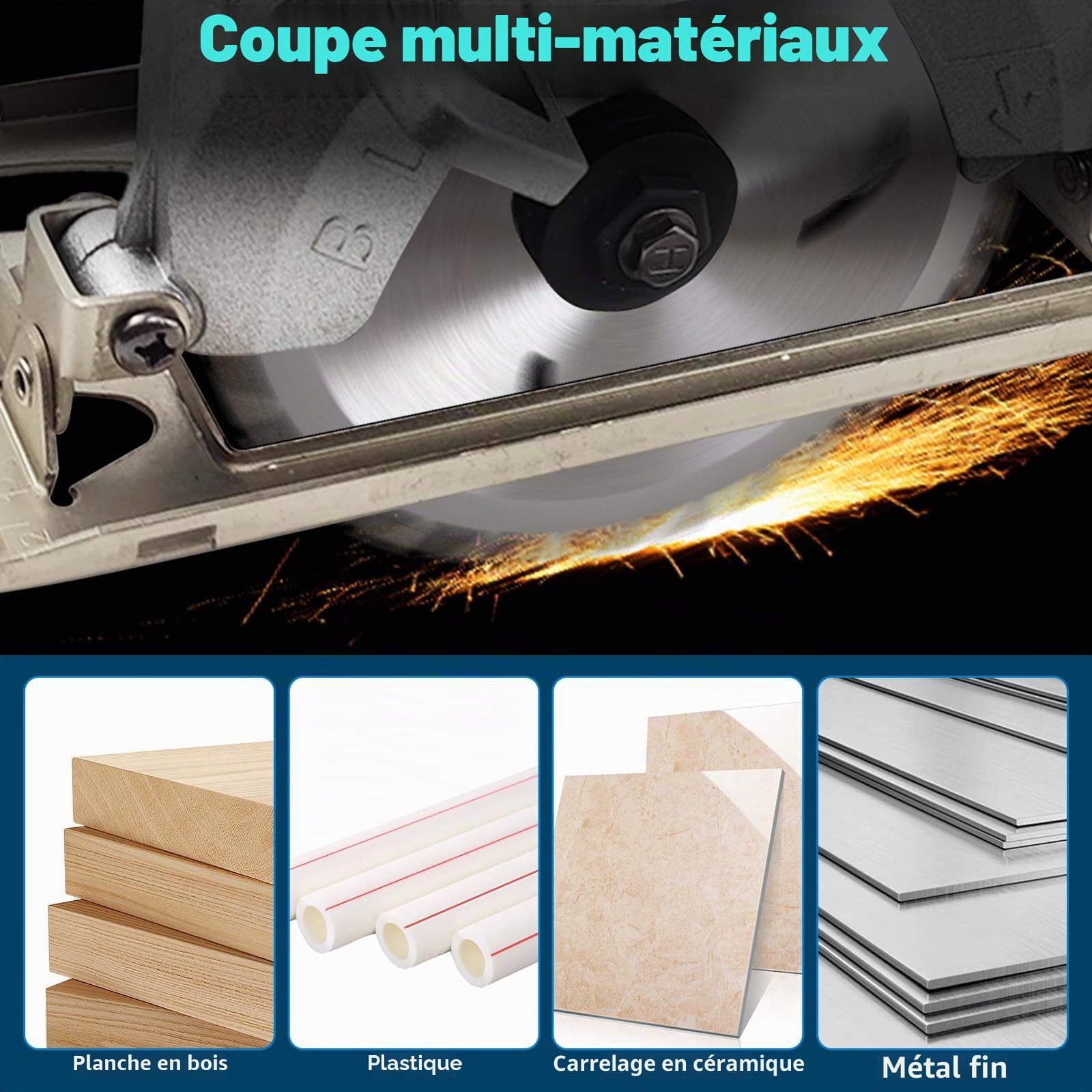 Scie circulaire à piles compatible avec la batterie au lithium Makita 18 V – Mini scie circulaire sans balais avec 2 lames de scie (140 mm), moteur en cuivre peut couper en diagonale 6200 tr/min pour