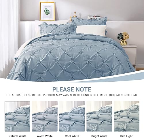 Miniatura 4 de JOLLYVOGUE Juego de edredón tamaño King de 7 piezas, color azul claromarfil, juego de edredón para dormitorio, juegos de ropa de cama con edredón,