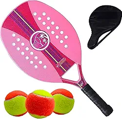 Kit Raquete Para Beach Tennis Profissional em Fibra Carbono Com Capa Protetora e 3 Bolinhas de Beach Tennis Para Iniciantes e Profissionais