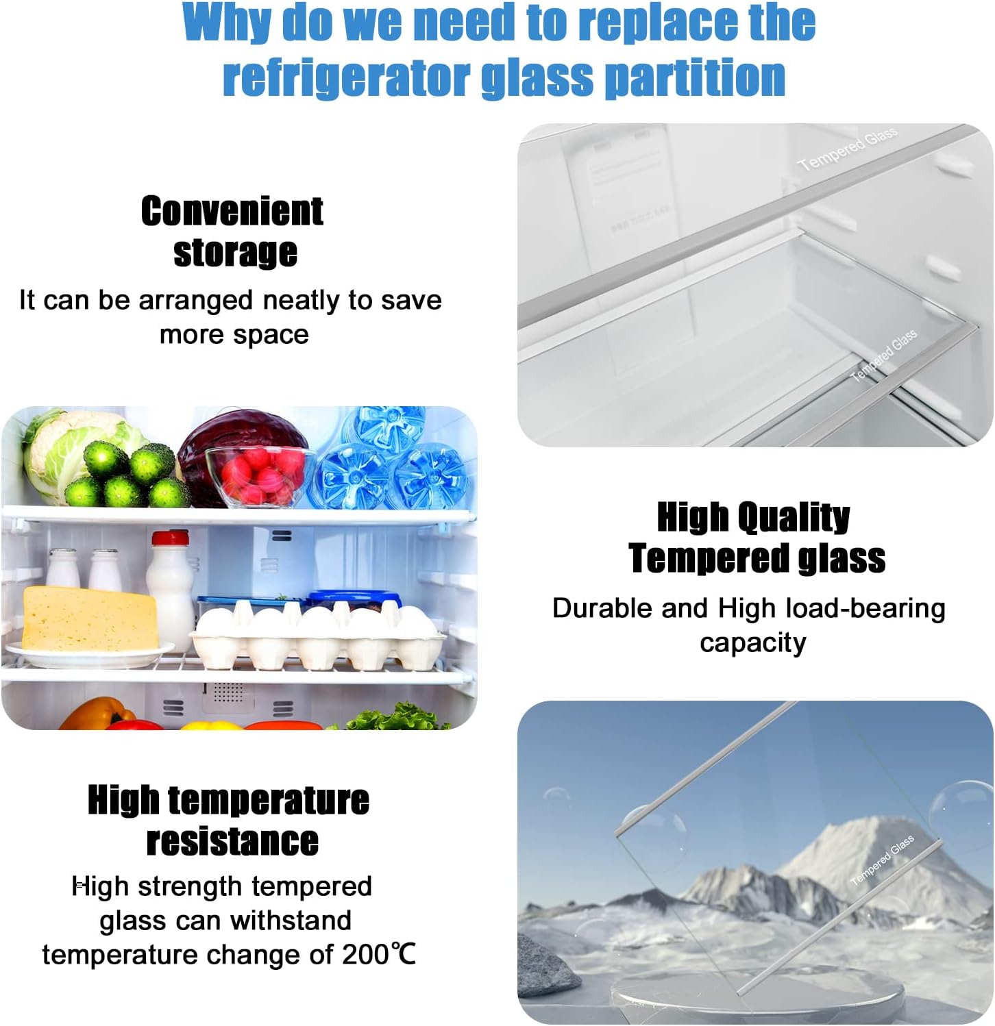 W11188040 Freezer Glass Shelf Replacement for Whirlpool Maytag Refrigerator Glass Shelf -Replaces W11135529 AP6286990-17-5/16" Wide x 16-3/8" Deep