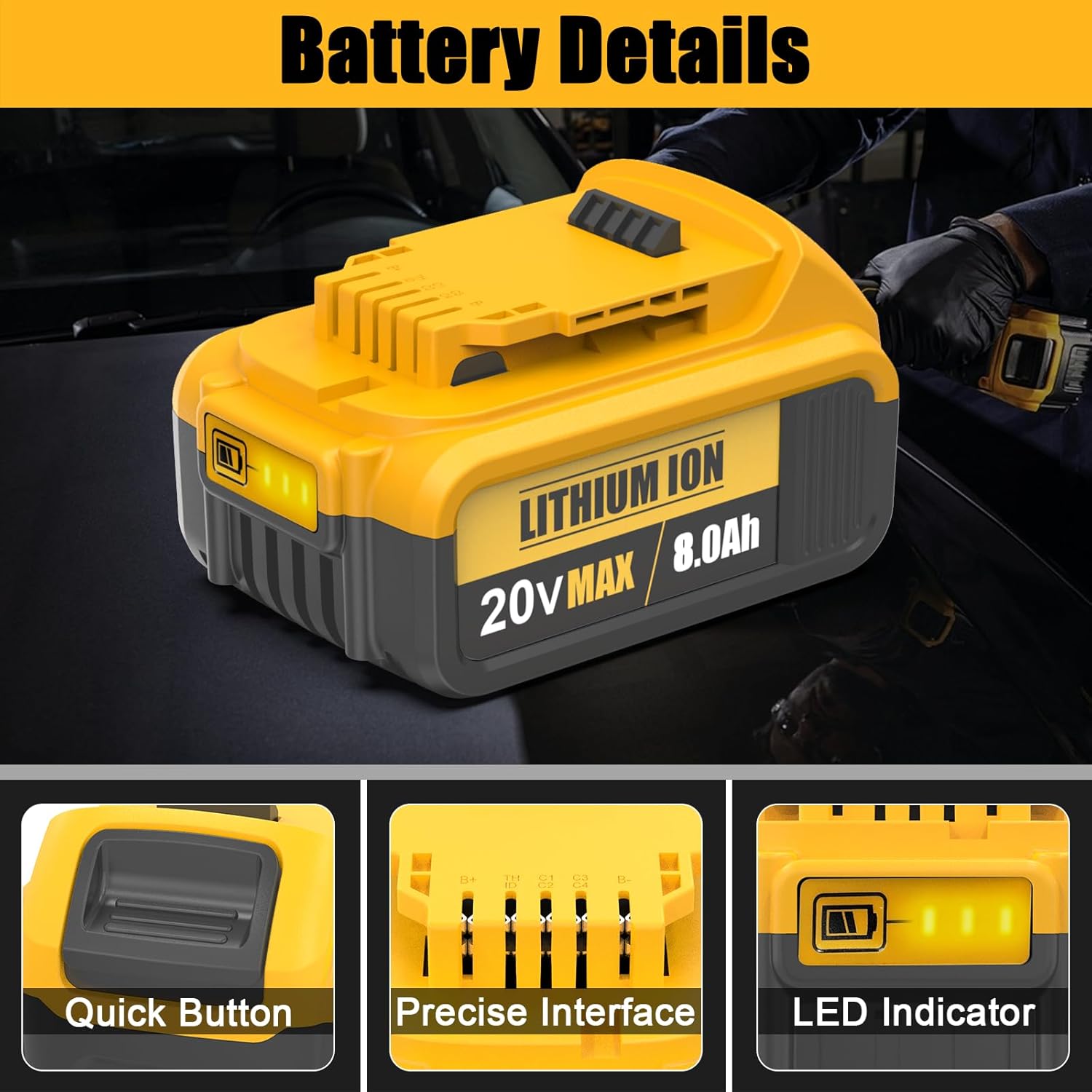 4 Packs 8.0Ah Replacement for Dewalt 20V Max Battery Compatible with 20 Volt Batteries Lithium Ion DCB205 DCB203 DCB206 DCB204 DCB201 DCB200 Cordless Power Tools