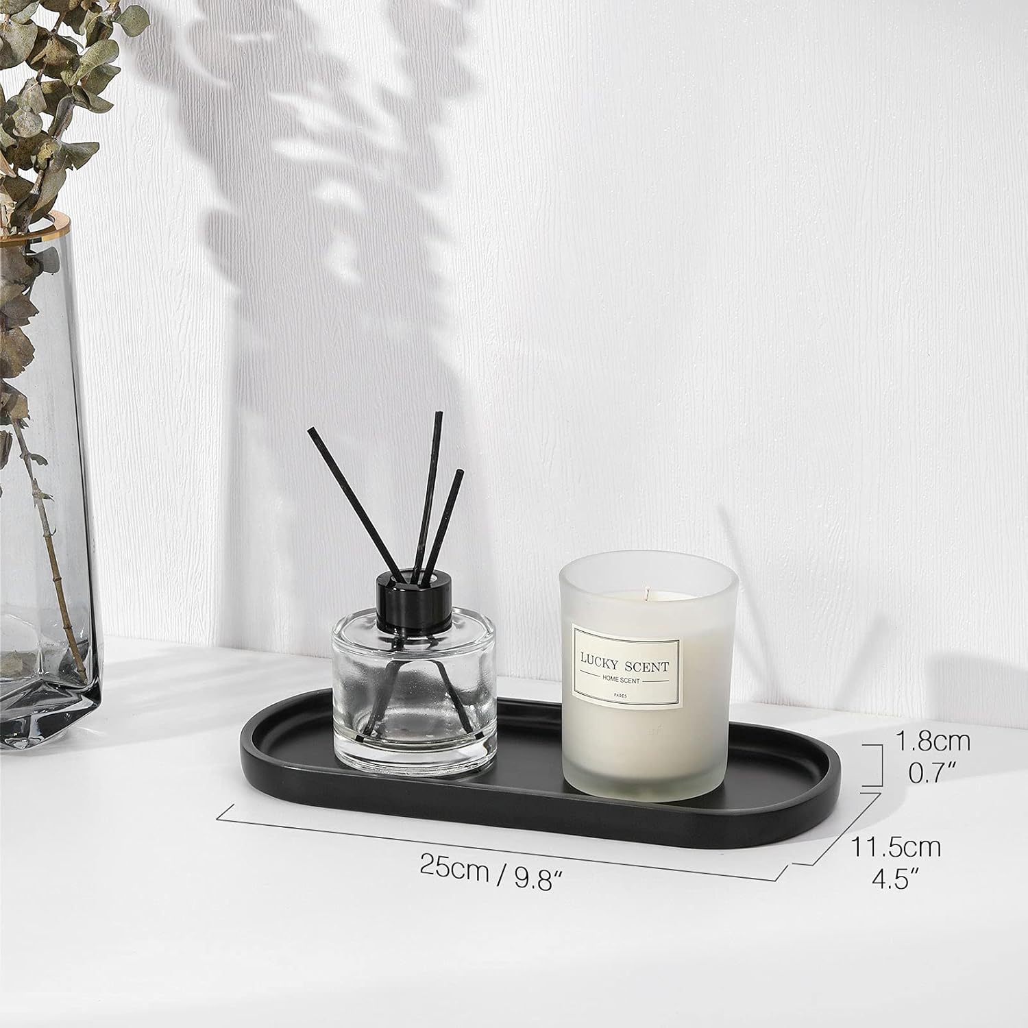 Luxspire Bathroom Vanity Tray, Oval Soap Dispenser Tray, 10" Kitchen Counter Trays, Handmade Resin Bathroom Tray for Counter, Toilet Tank Tray, Trinket Tray for Perfume Jewelry, Small, Matte Black - Image 2