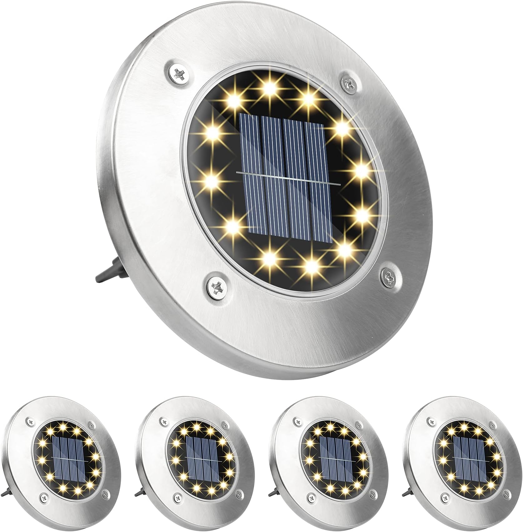 Wilktop Solar Light Floor Light 12 LEDs Warm White Solar Path Light Outdoor Solar Light Stainless Steel IP65 Waterproof Solar Light for Lawn Garden Path Yard Pack of 4
