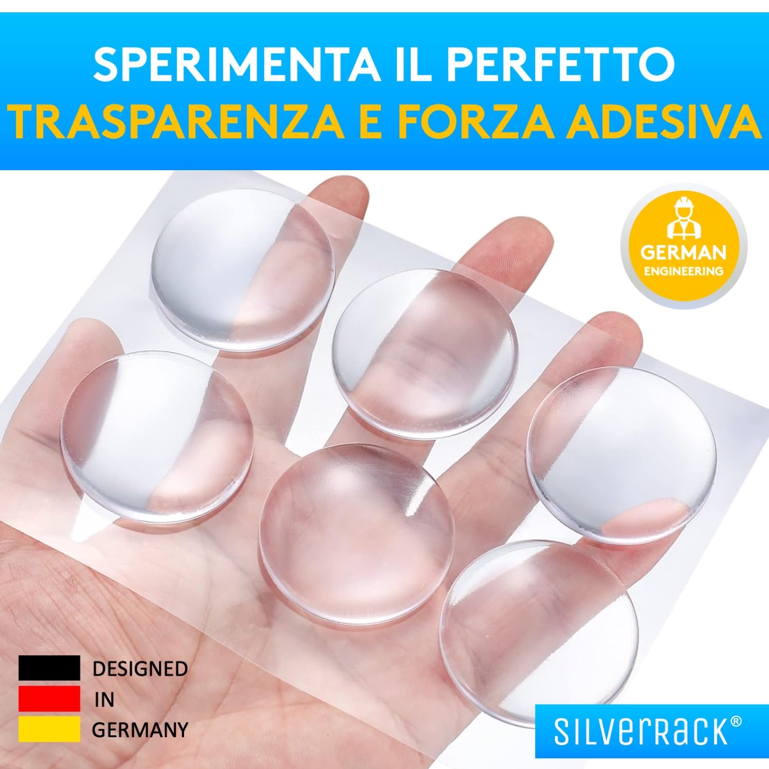 SilverRack Fermaporta Adesivo da Muro Bianco [6 pezzi] – Paracolpi Porta per Proteggere Pareti – Gommini per Porte come Fermaporta da Pavimento o da Maniglia – Proteggi Maniglia Porta – Ferma Porte