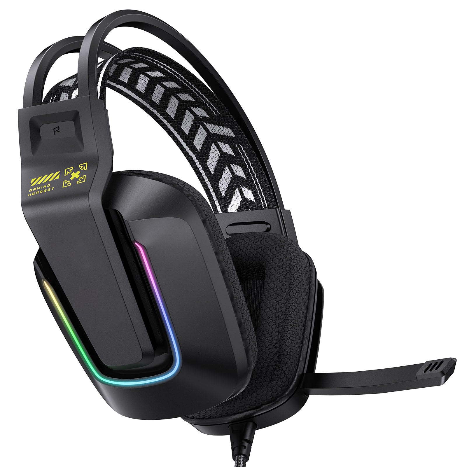 Pilipane Przewodowy zestaw słuchawkowy gamingowy z miękką pianką z pamięcią kształtu, regulowana opaska na czoło do PC, laptopa, konsoli do gier, USB 3,5 mm, wtyczka Jack i Play (czarny)