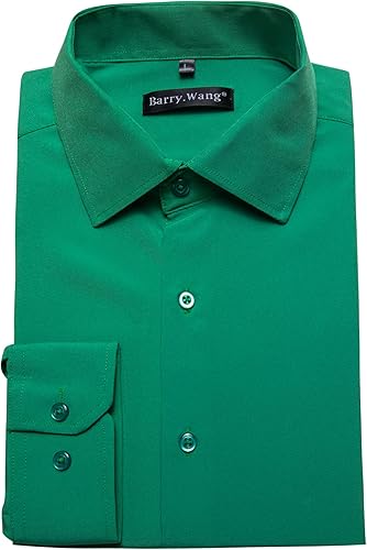 Miniatura 2 de Barry.Wang Camisas de vestir sólidas de manga larga para hombre, camisa formal, cuello alfiler, multicolor, negocios, casual, camisas con botones