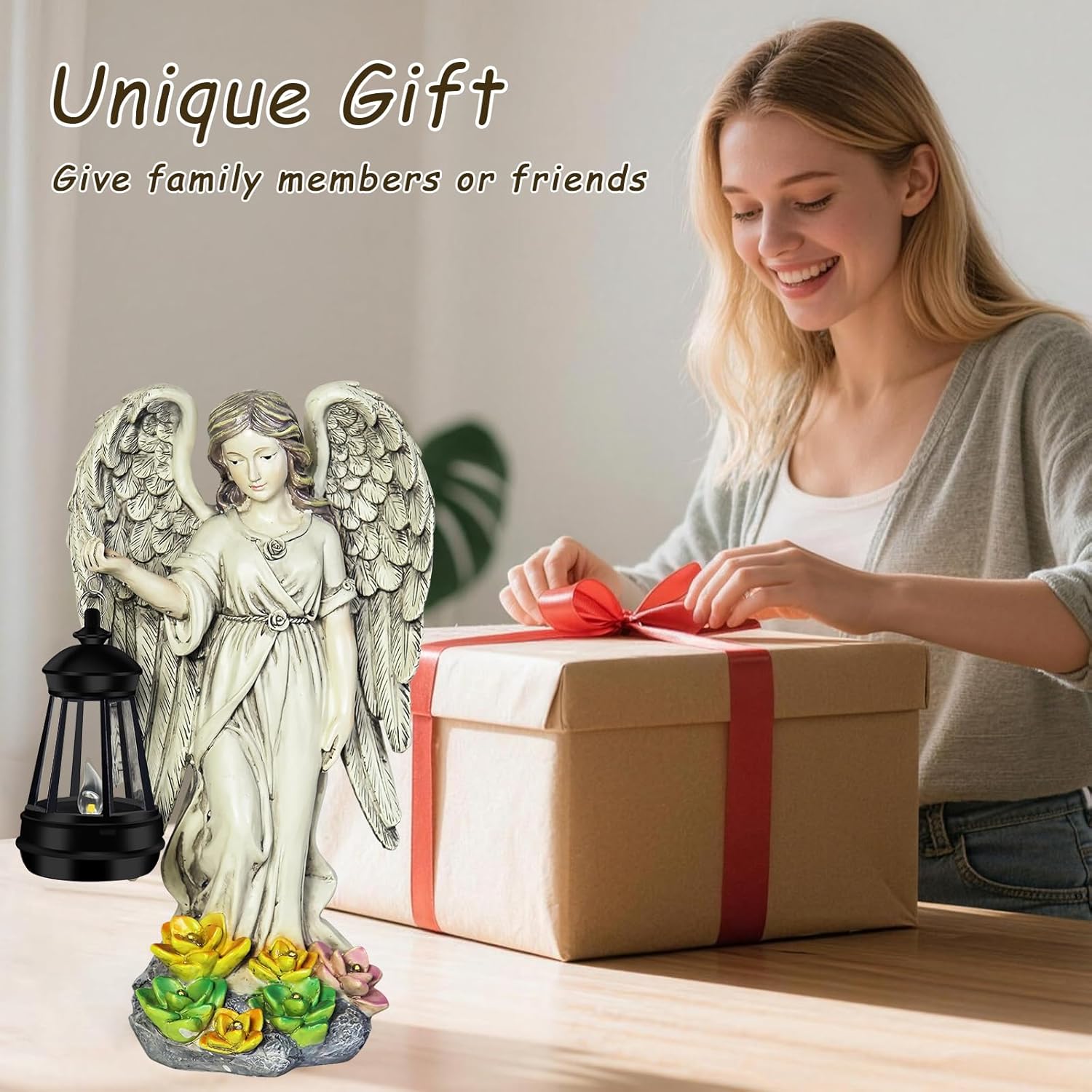 Angel Outdoor Garden Decor, 11.8 inches Waterproof Statue with Solar Light for Outside Yard Art, Patio Balcony Front Lawn Ornaments, Warm White Automatic LED, Gifts for Mom Grandma Women