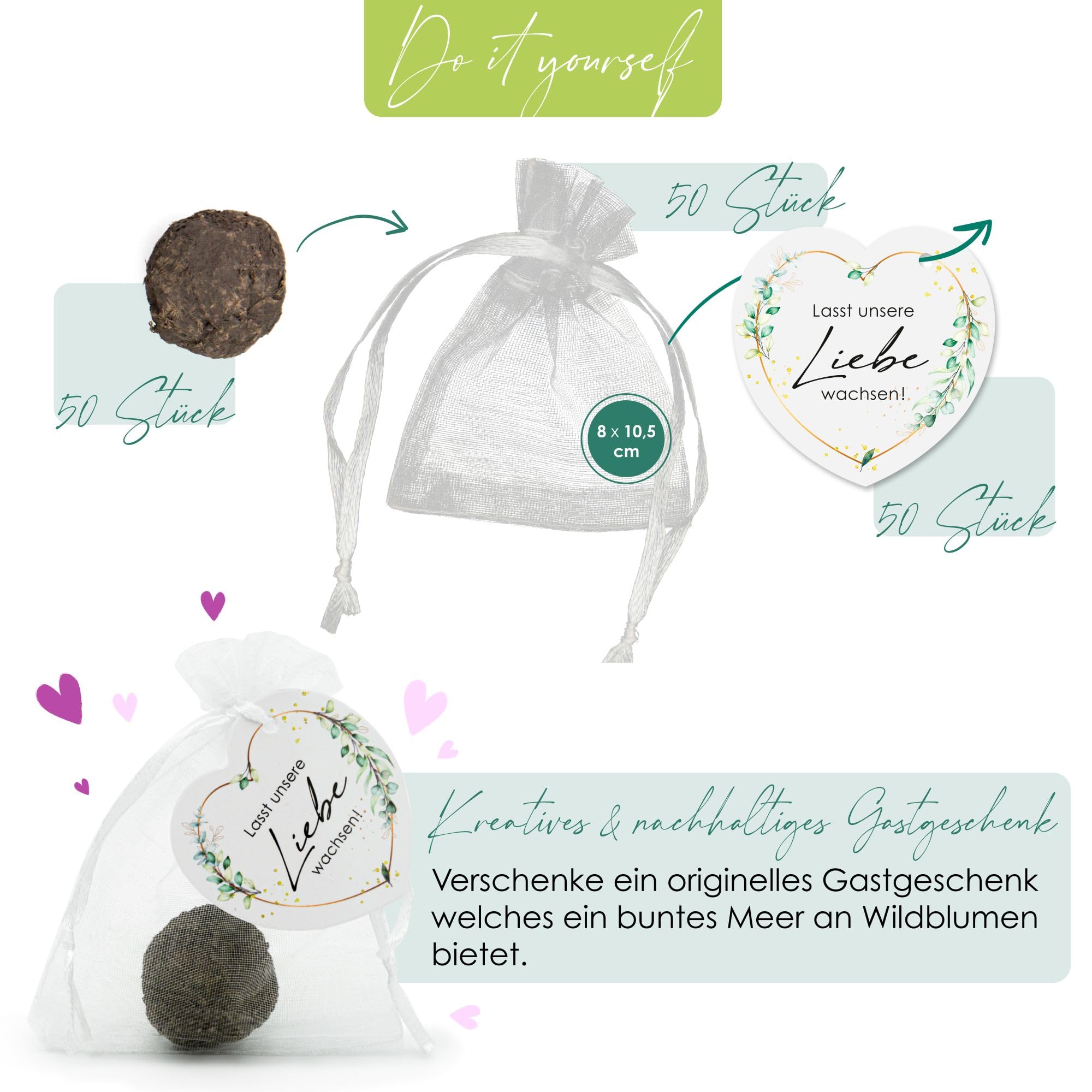 Bombas de semillas de flores para bodas, regalo especial de boda para invitados, juego completo (100 unidades)
