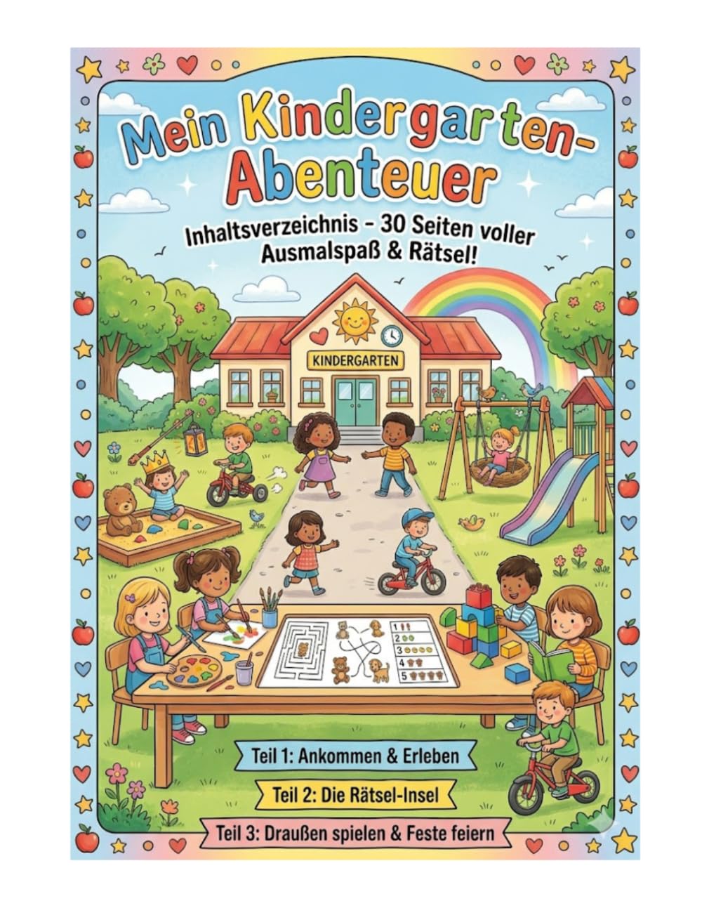 Mein Kindergarten-Abenteuer: 30 Seiten voller Ausmalspaß und Rätsel