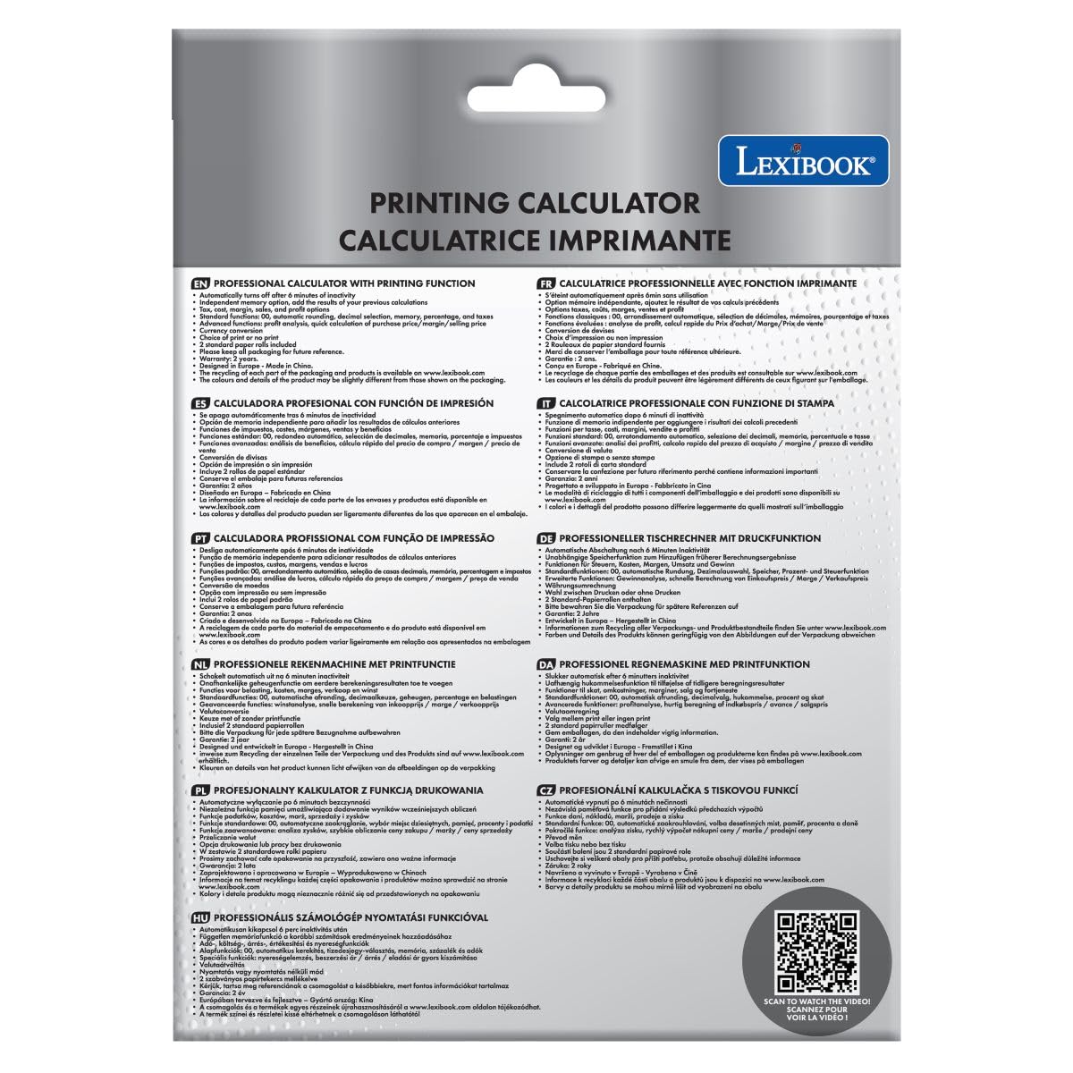 Lexibook, Calculadora con Impresora, PRC750LXB | Modos duales con cálculo de impuestos y ganancias, memoria, conversión de moneda y auto apagado
