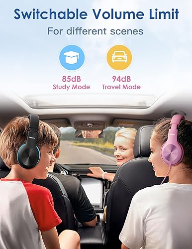 Miniatura 74 de Auriculares para niños con cable, auriculares sobre la oreja para niños con micrófono, límite de volumen de 85/94 dB, auriculares para niños y niñas