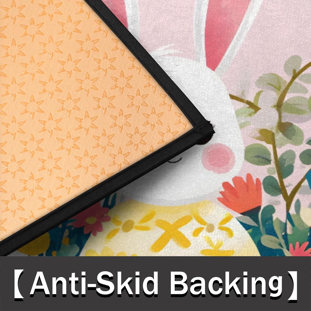 cfpolar Half Round Door Mat Flower Eggs Bunny Easter Non-Slip Semi Circle Area Rug Washable Semi Circle Floor Rug for Indoor Outdoor Living Room Bathroom Kitchen Patio Hearth Rugs Home Decoration