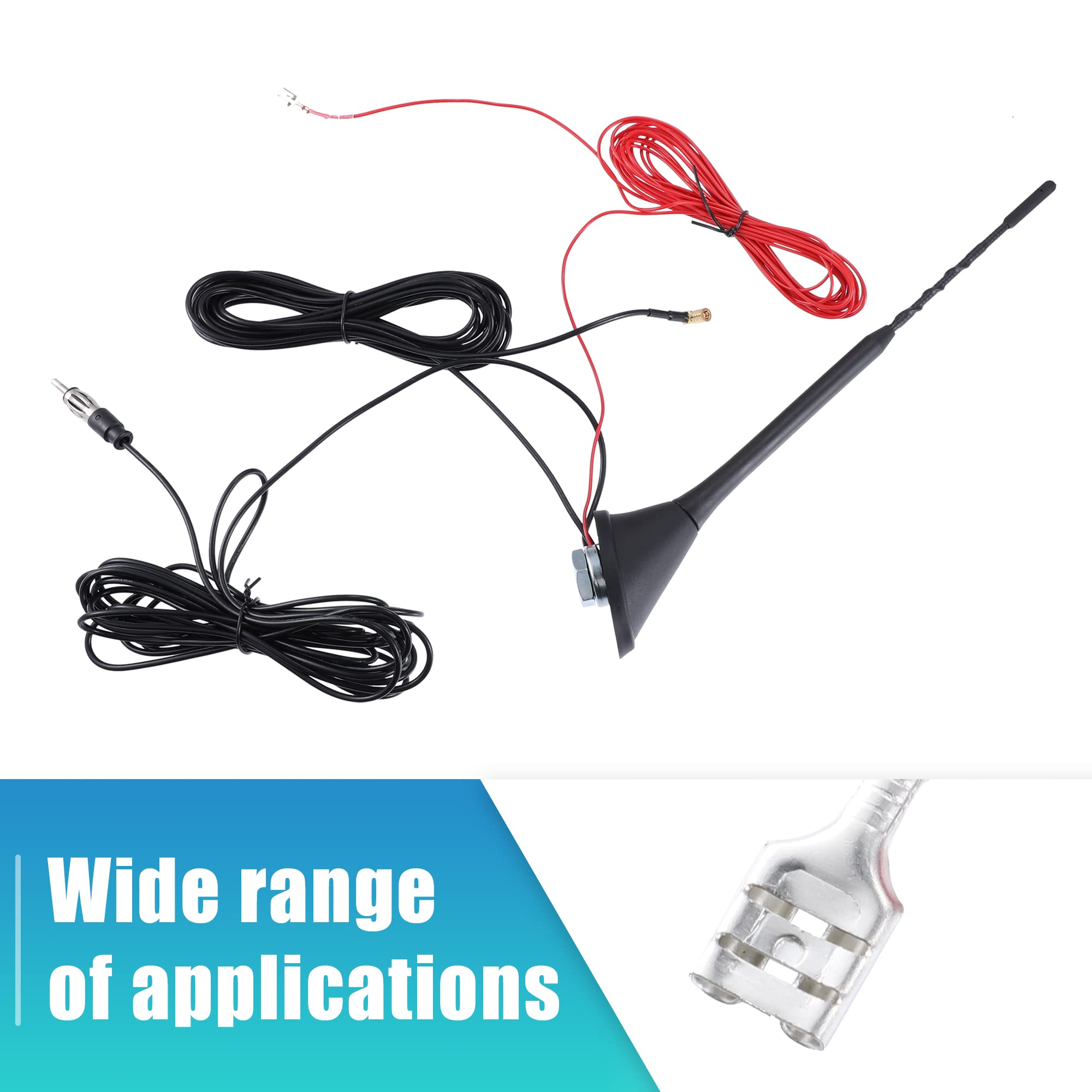 X AUTOHAUX Coche Am FM Radio Señal Antena Mástil con 5m Extensión Cable Negro