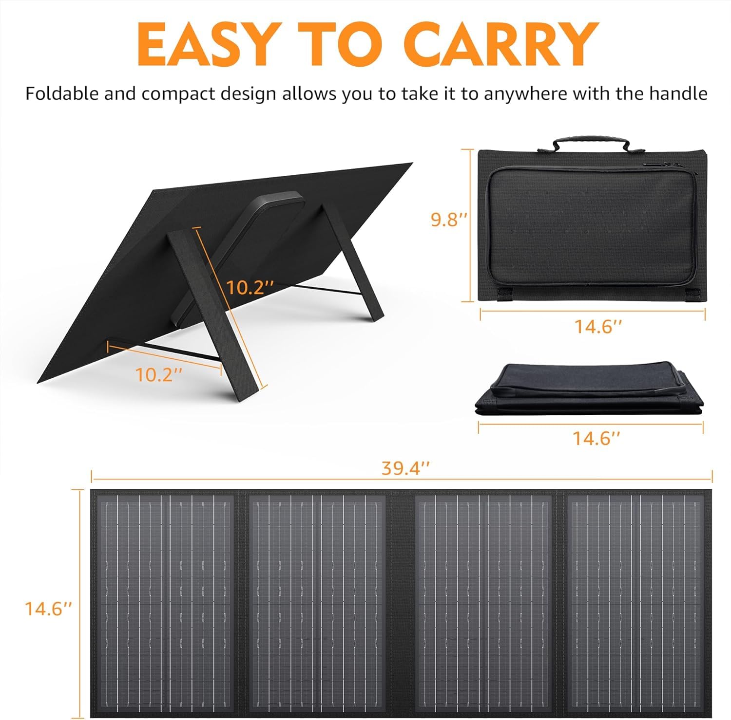 powkey 60W 18V Panel Solar Portátil con USB C, Doble USB QC3.0, Salida de DC, Panel Solar Monocristalino Impermeable y Plegable, para la Mayoría de Generador Solares, Camping, Móvil y Portátiles