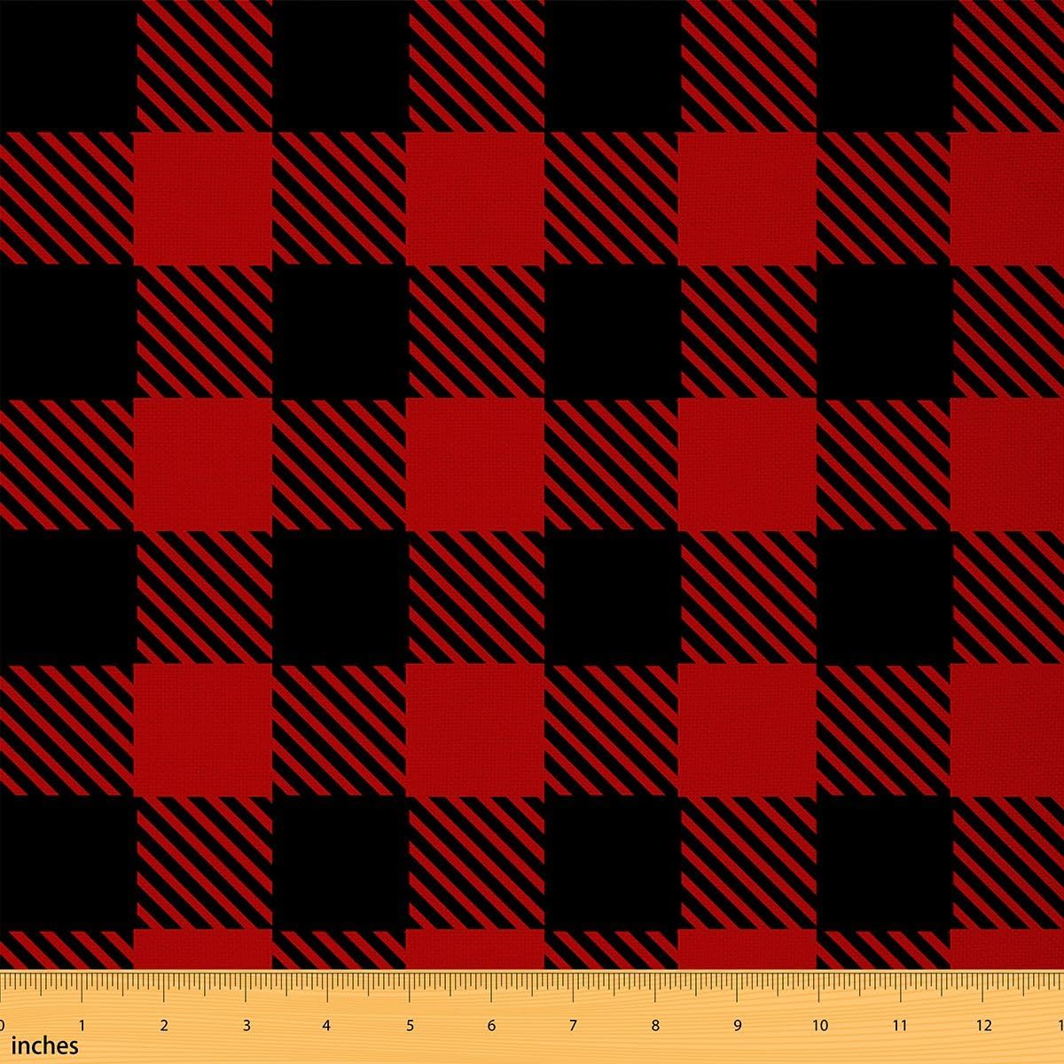 Plaid Fabric by The Yard, Buffalo Checks Pattern Upholstery Fabric, Retro Style Grid Pattern Decorative Fabric, Lattice Fabric for Clothing Sewing and Arts Crafts, Red Black, 3 Yards