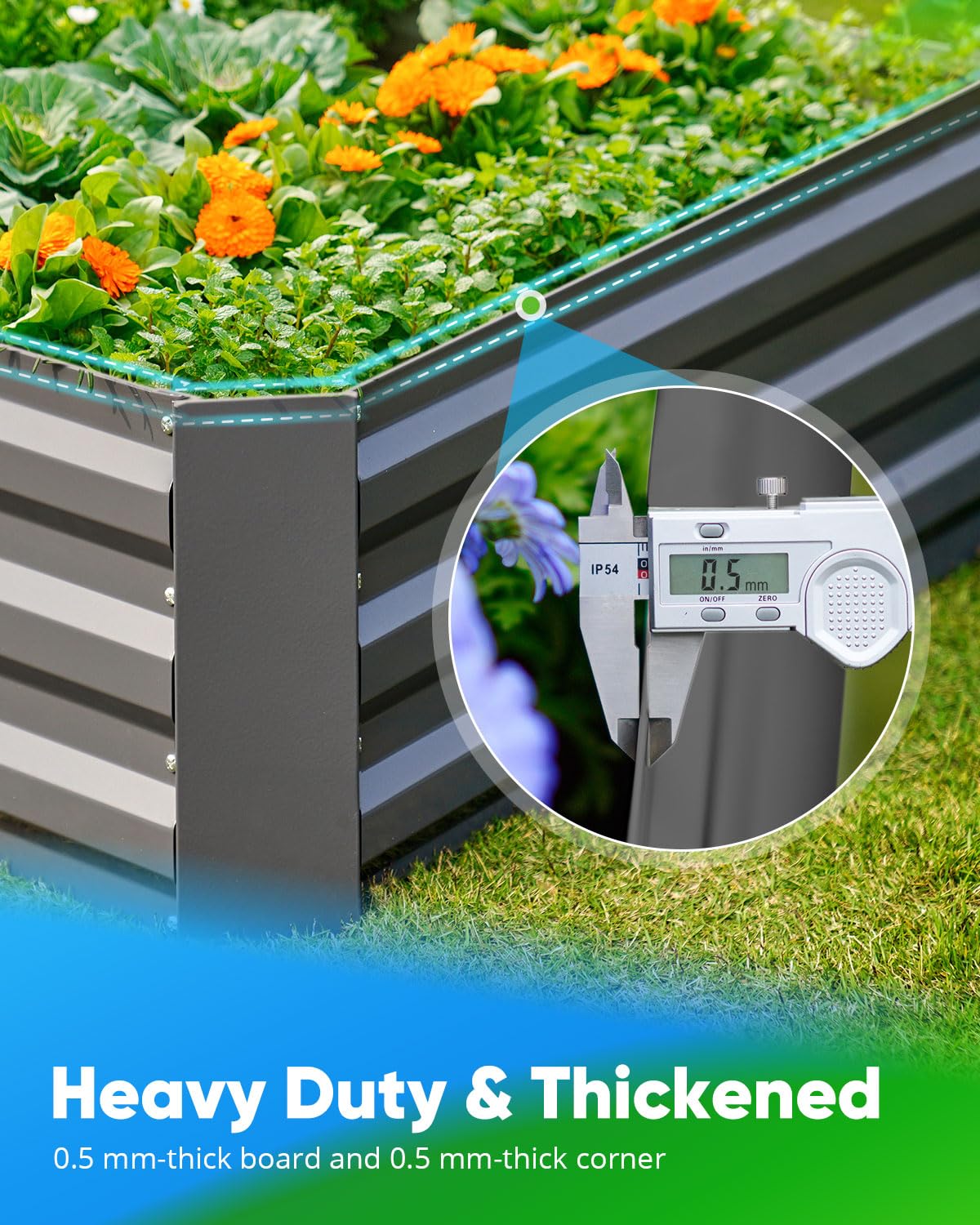 Quictent Galvanized Raised Garden Bed 4x3x1 Ft Metal Planter Box for Vegetables Bottomless for Backyard, Include 1 Tomato Cage, Dark Grey