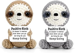 Positive Crochet Sloth - Handmade Emotional Support Animal Snuggle Buddy for Anxiety Relief, Inspirational Mental Health Gift for Women (2 pcs)