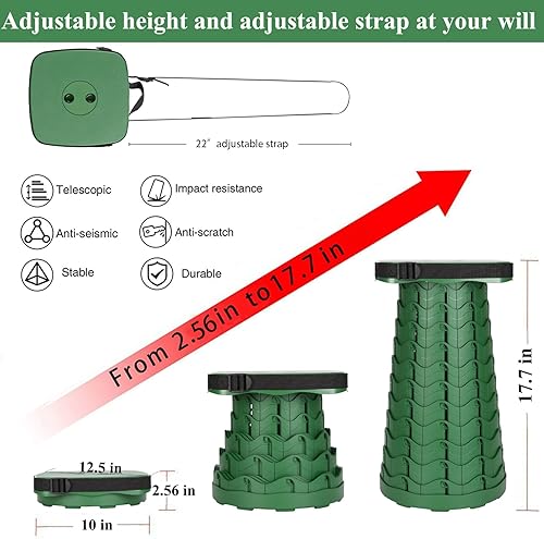 Miniatura 3 de Fishboy Taburete cuadrado plegable mejorado, capacidad máxima de 180 kg, ligero pero resistente, taburete portátil retráctil plegable telescópico