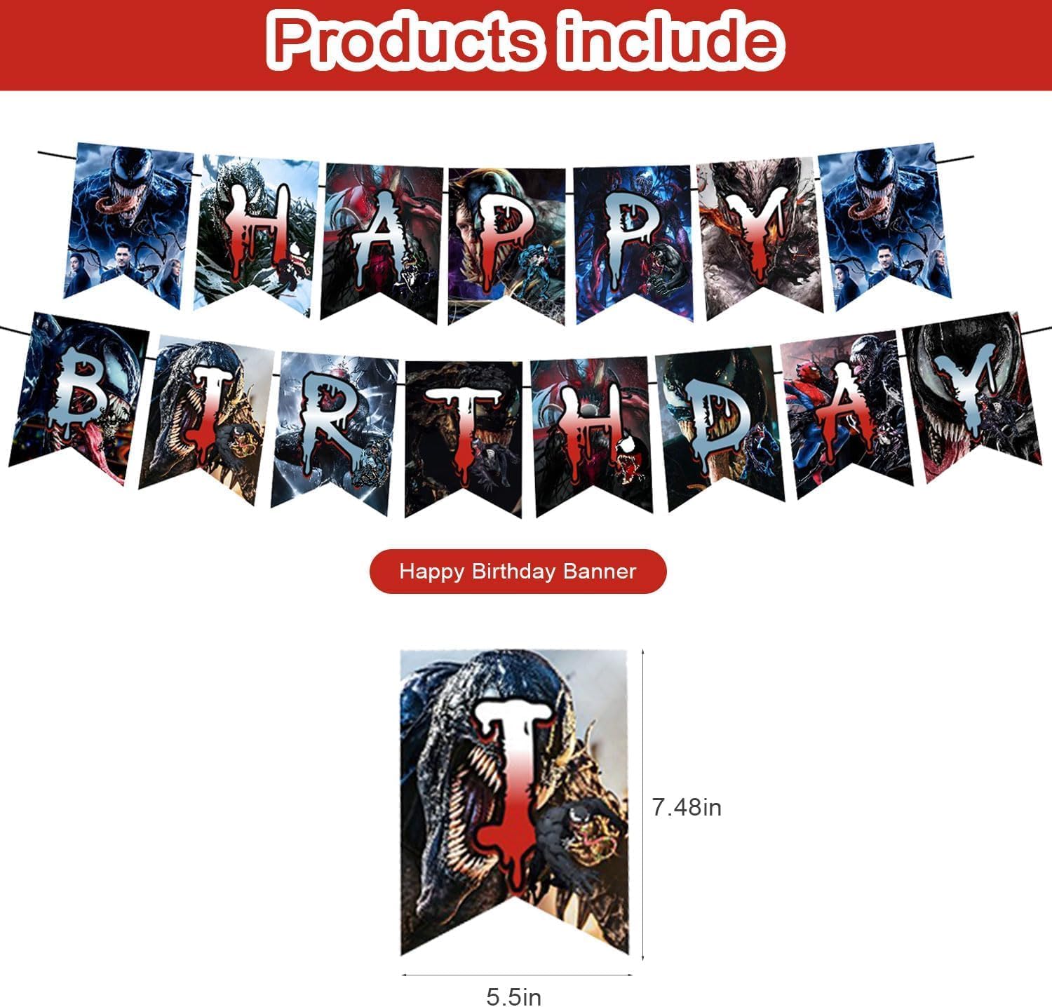 𝓥𝓮𝓷𝓸𝓶 3 Party Decorations,𝓥𝓮𝓷𝓸𝓶 3 Birthday Party Supplies Includes Banner - Cake Topper - 12 Cupcake Toppers - 18 Balloons