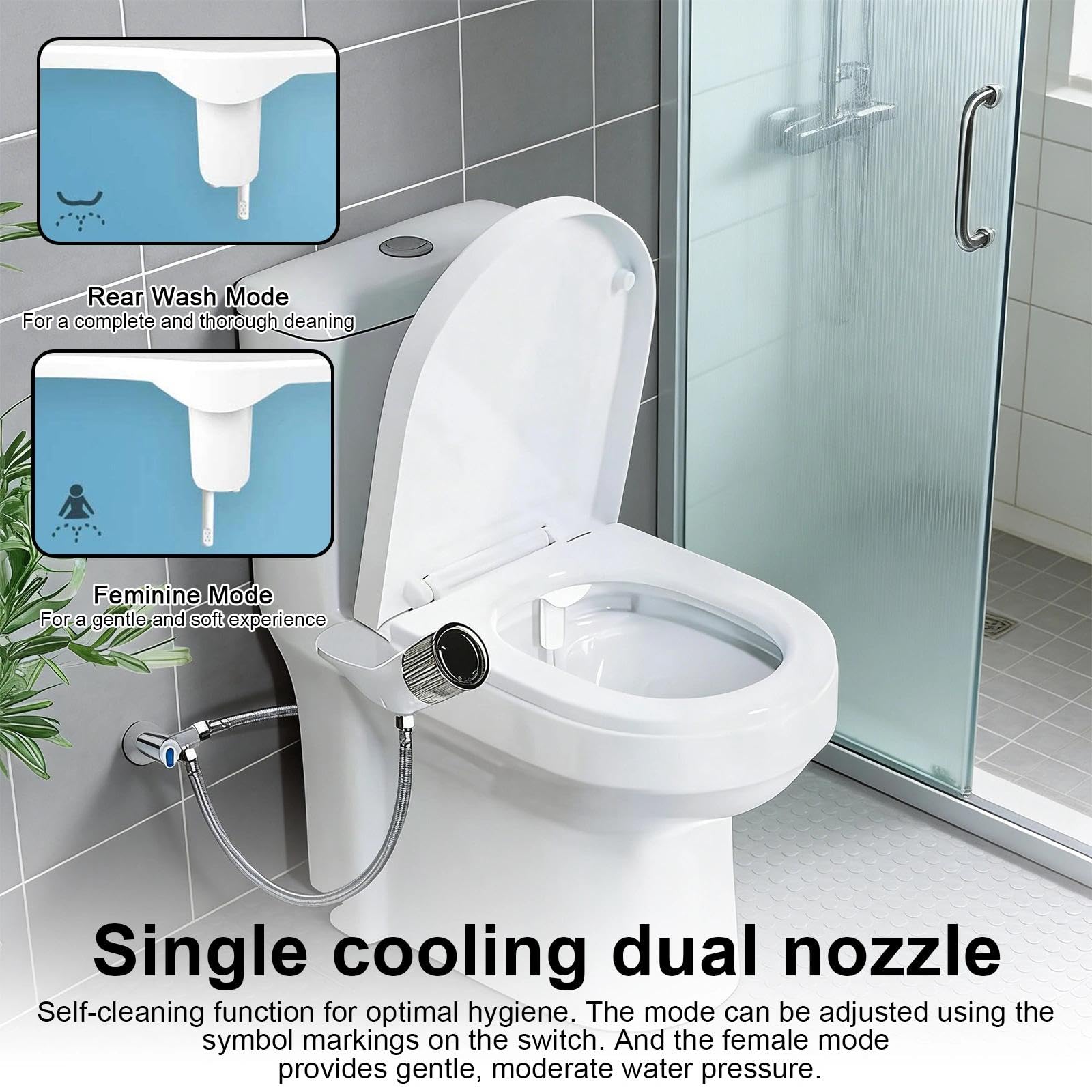Wc Dusche, Einhand-Duscharmatur mit Zwei Strahldüsen Bidet Aufsatz für Toilette, Einstellbarer Wasserdruck Bidet Aufsatz, für Hotels und Badezimmer