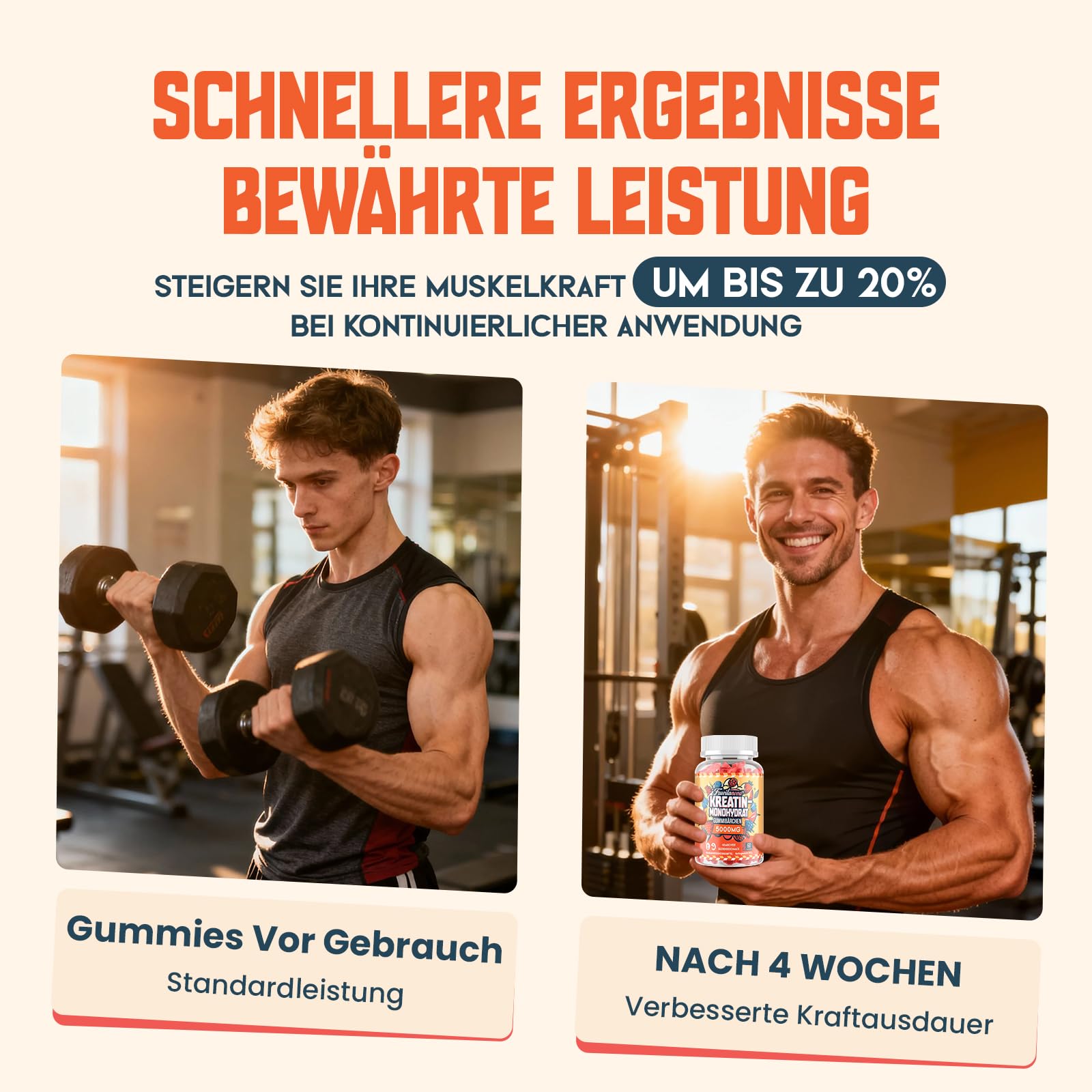 Kreatin Monohydrat Gummibärchen 5000 mg pro Portion, weiche Gummibärchen mit Fruchtgeschmack, Taurin und schwarzem Pfeffer für Muskeln und Kraft, 60 Stück