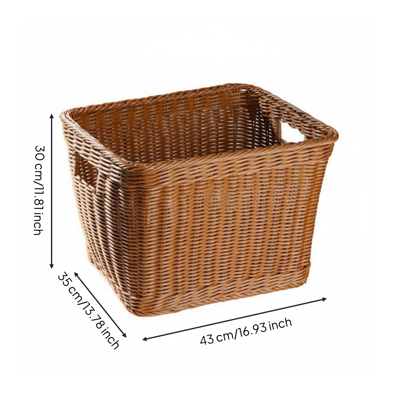 Cesta de Almacenamiento Tejida Cuadrada de Plástico Ratán con Interior Amplio y Estructura Firme Adecuada para Guardar Prendas Juguetes y Objetos del, Marrón, 44 36 30H