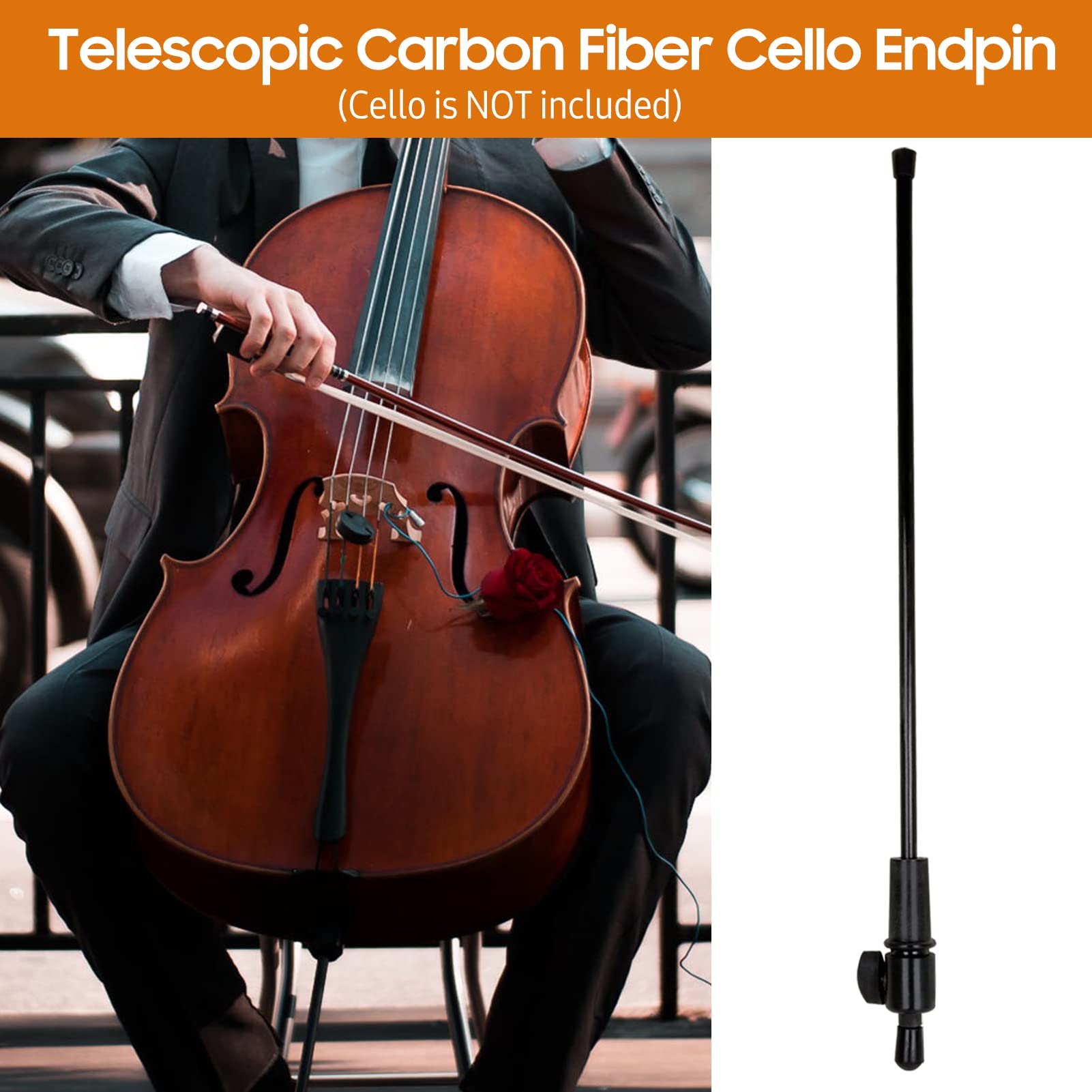 Cello-Stachel Universal-Endstift Cello-Zubehör Teleskop-Kohlefaser-Stange Ebenholzfuß mit rutschfestem Gummi