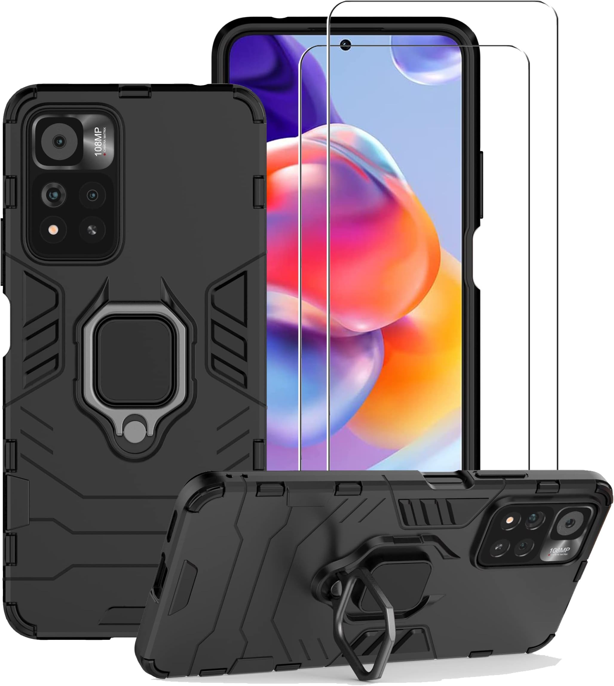 ZMONE Phone Case for Xiaomi Redmi Note 11 Pro Plus 5G Cover Case with Glass Screen Protector [2 PACK] Heavy Duty Dual Layer Military Grade Shockproof Protective Cover - Black