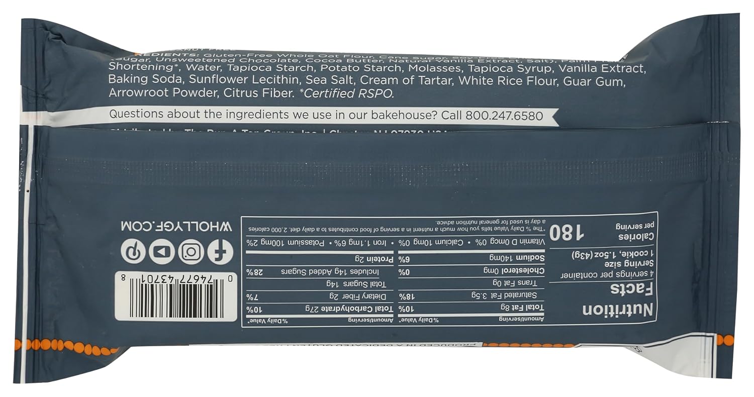 Wholly Gluten Free Chocolate Chunk Cookies, Non-GMO Verified, Vegan, Allergy Friendly, 4 Cookies Per Box, 6 oz image 2