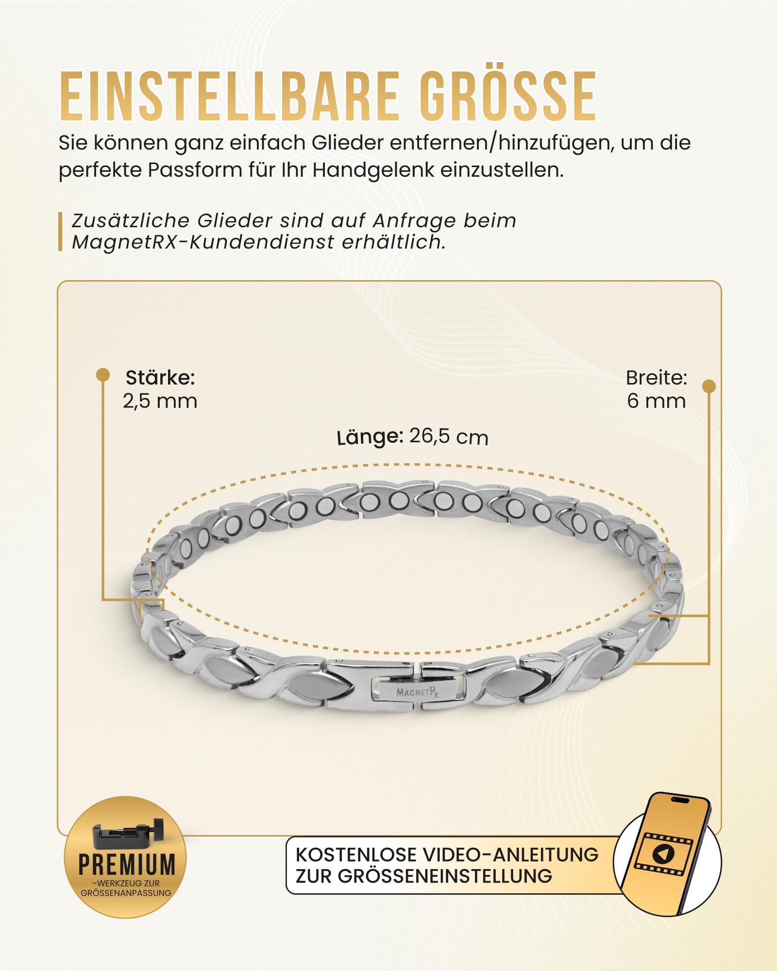 MagnetRX Ultrastarke Magnet Fusskette für Damen Titan Silber