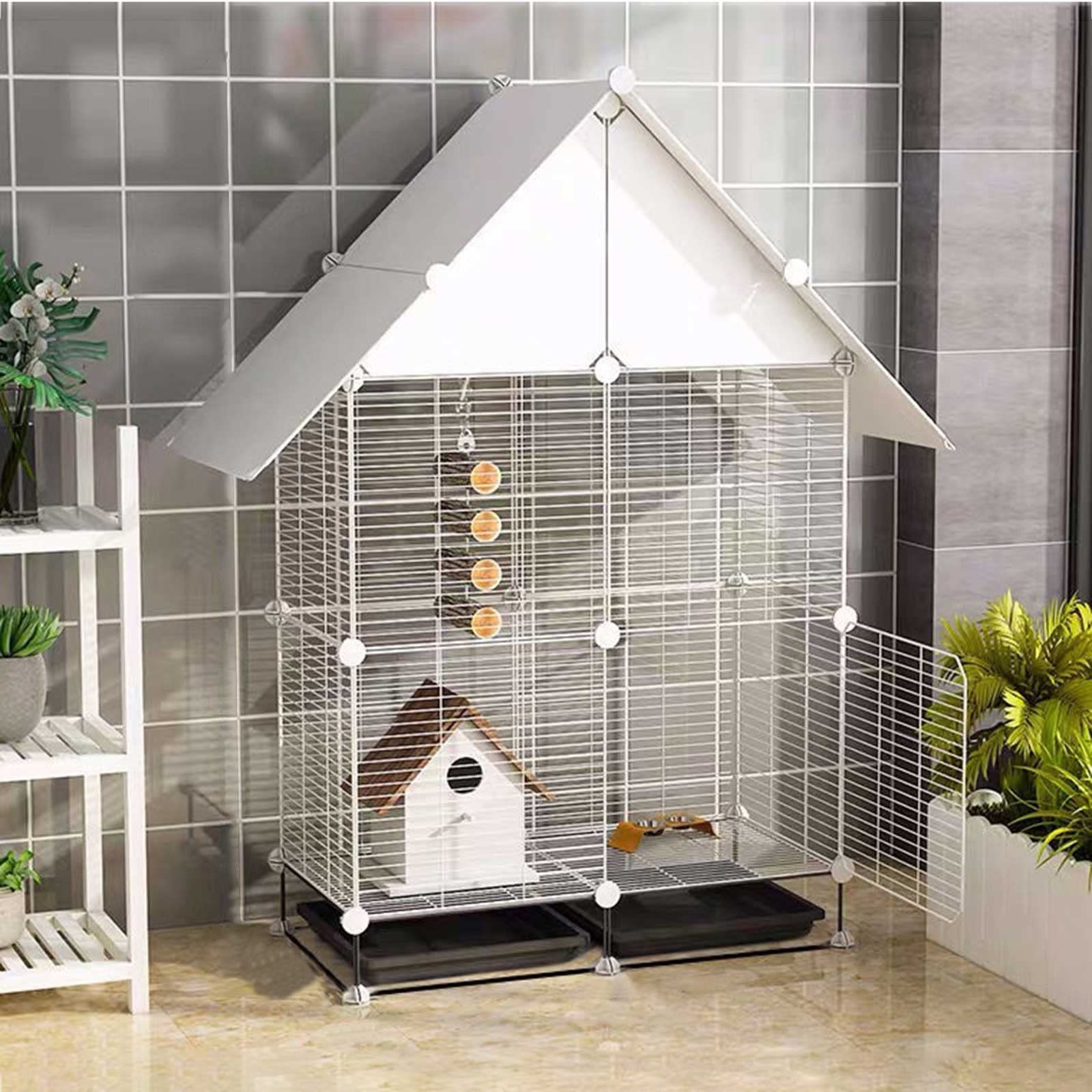 Jaula grande para gatos de interior con estructura de metal de dos pisos