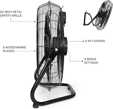 Taurus FLASH 20 Industrial Floor Fan | High Velocity Metal Grill Fan with Aerodynamic Plastic Blades | Powerful Quiet Air Circulator for Garage, Patio, Gym or Workshop, Adjustable Tilt