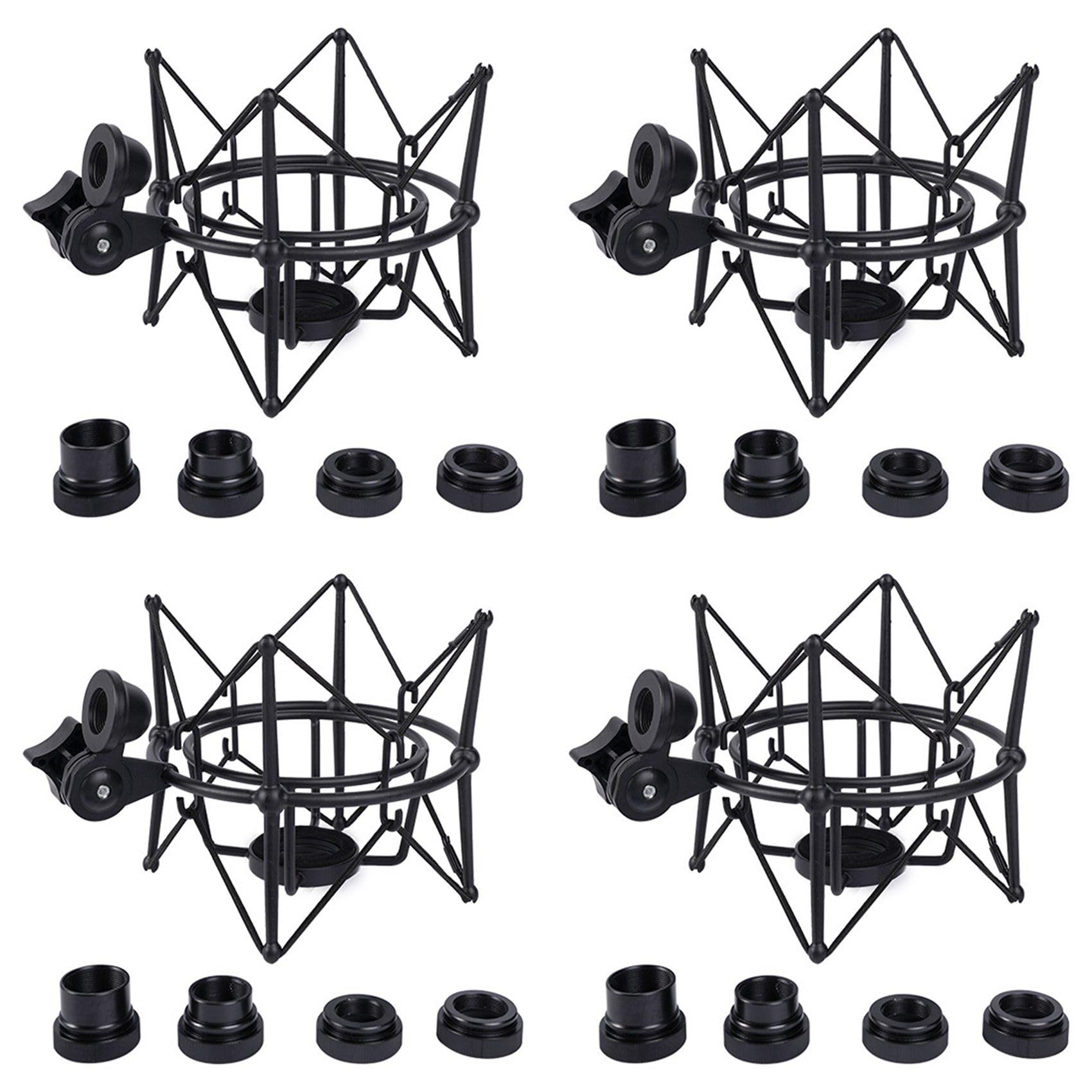 4X Mikrofon-StoßDämpferhalterung, Verstellbare Halterung, Aufnahmemikrofonständer, Metallhalterung, Mikrofonständer (Schwarz)