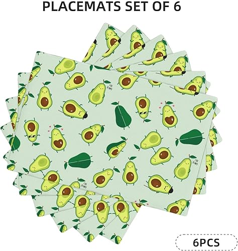 Miniatura 2 de Juego de 6 manteles individuales verdes con diseño de aguacate, manteles individuales rectangulares para interiores y exteriores, lavables, para