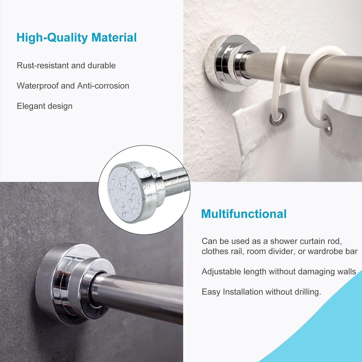 Teleskop Kleiderstange Edelstahl - Verstellbare Hängestange 84,8-139,9 Cm Mit S-Haken