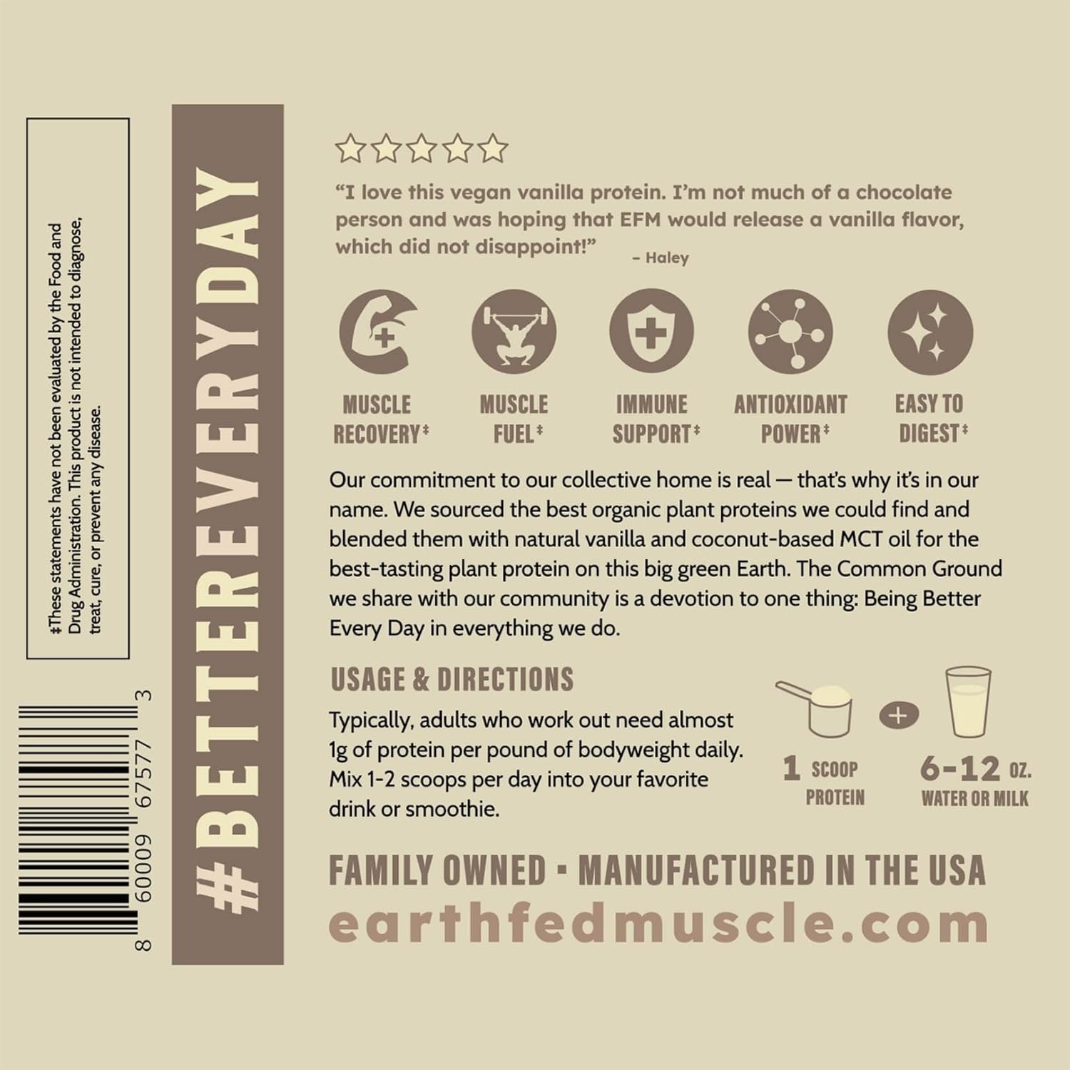 Earth Fed Muscle Common Ground Vanilla Vegan Protein Powder - Organic Plant Based Protein Powder with Pea, Hemp, Goji, MCT, Soy-Free, Gluten-Free, Vegan Protein for Women & Men - 30 Servings - Image 8