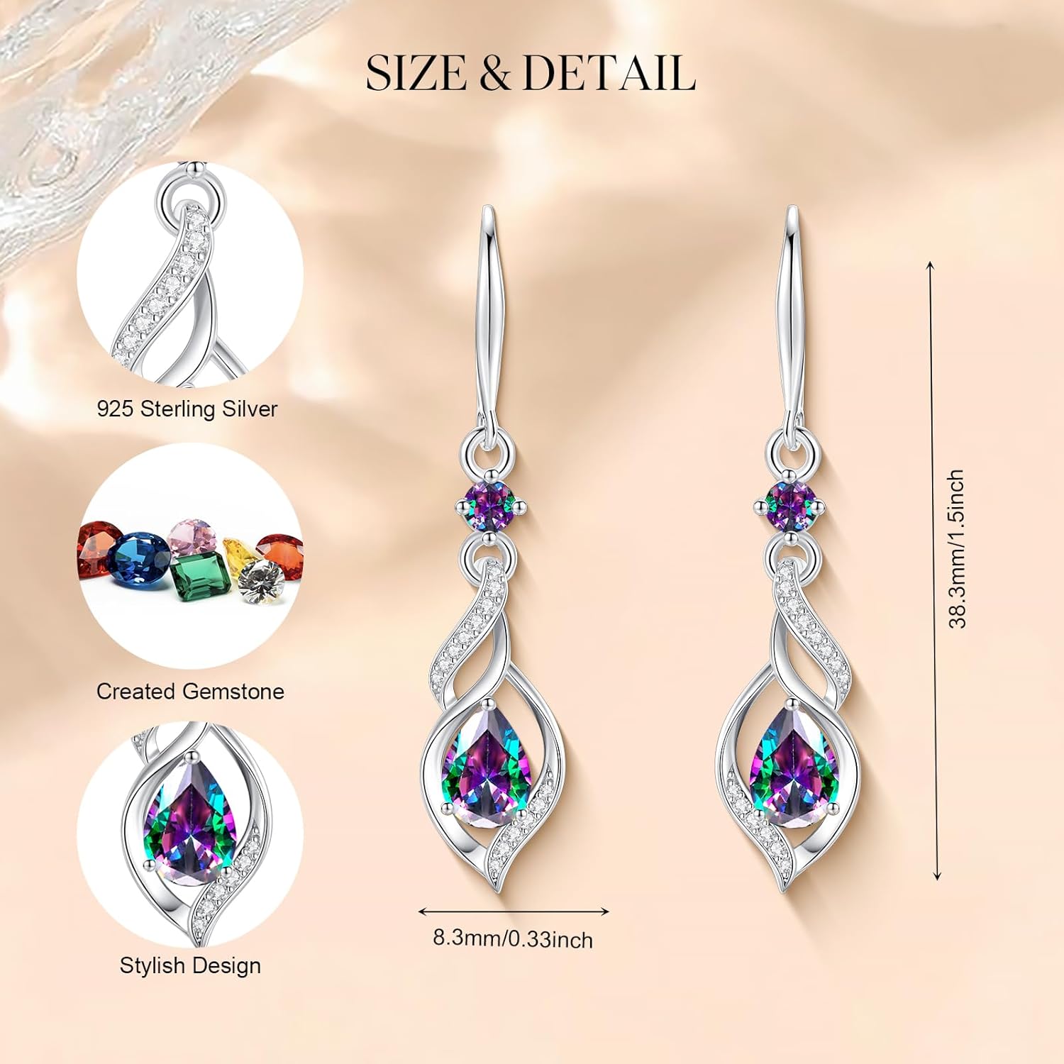 FANCIME Gift for Women Birthstone Dangle Earrings for Her Teardrop Birthstone Earrings S925 Sterling Silver infinity Love Birthday Gifts for Mom Women - Image 2