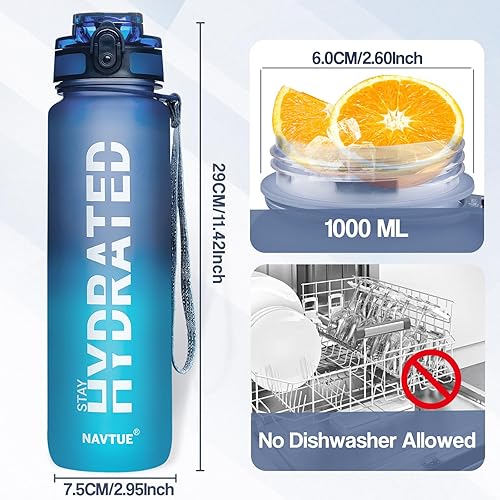 Miniatura 4 de Botella de agua, botellas de agua deportivas de 32 onzas con marcador de tiempo, boca ancha, botella de bebida motivacional y a prueba de fugas,