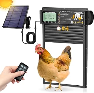 Automatic Chicken Coop Door with LCD Display, Chicken Coop Door with Timer, Light Sensor, Remote Control, Solar 6000mAh Battery or USB Powered, Aluminum Alloy Chicken Door (Black)