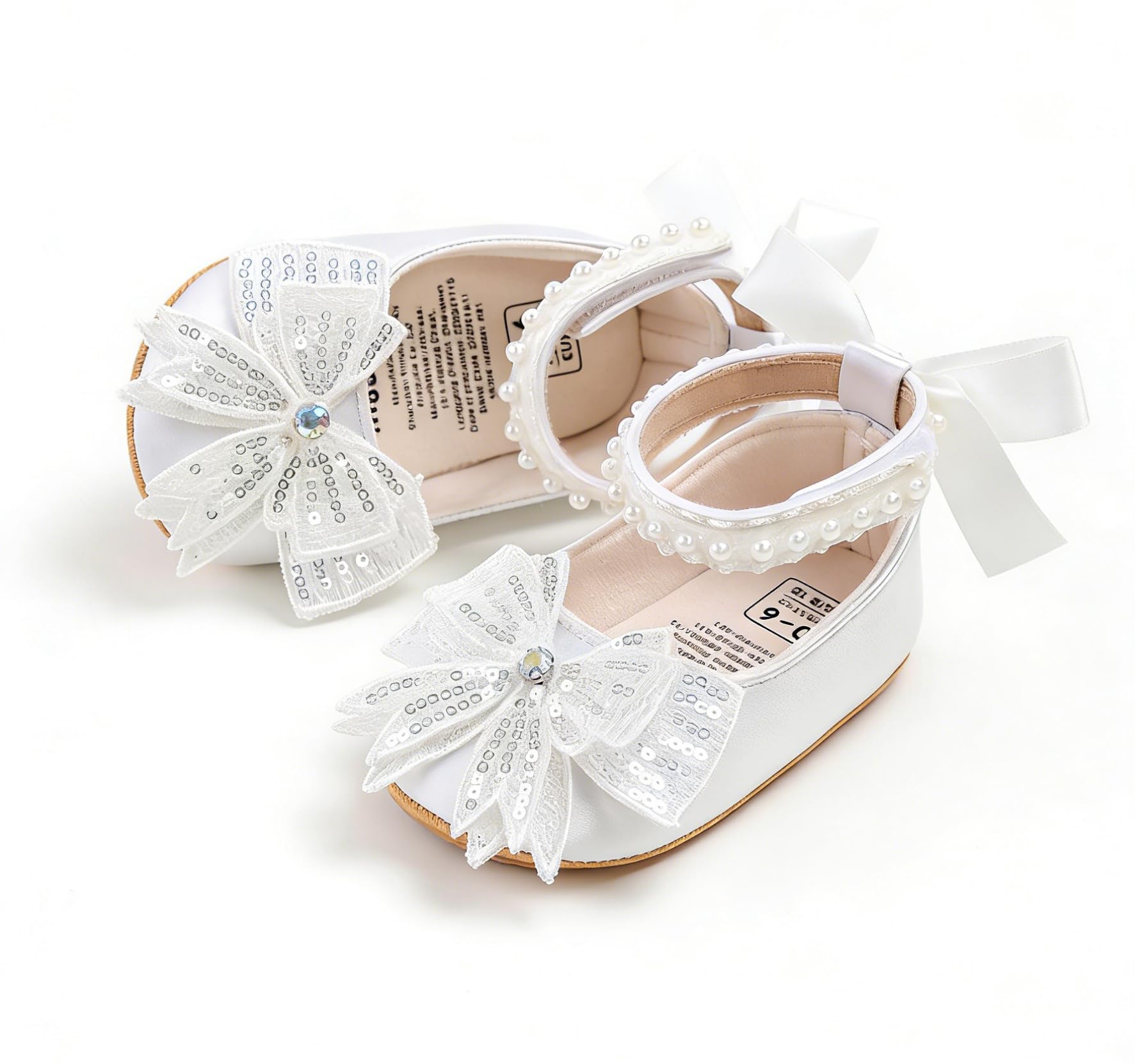 Spring & Summer Baby Girl Satin Princess Shoes- Infant Mary Jane First Walkers with Soft Sole, Pearl & Bow for 0-18 Months - 5