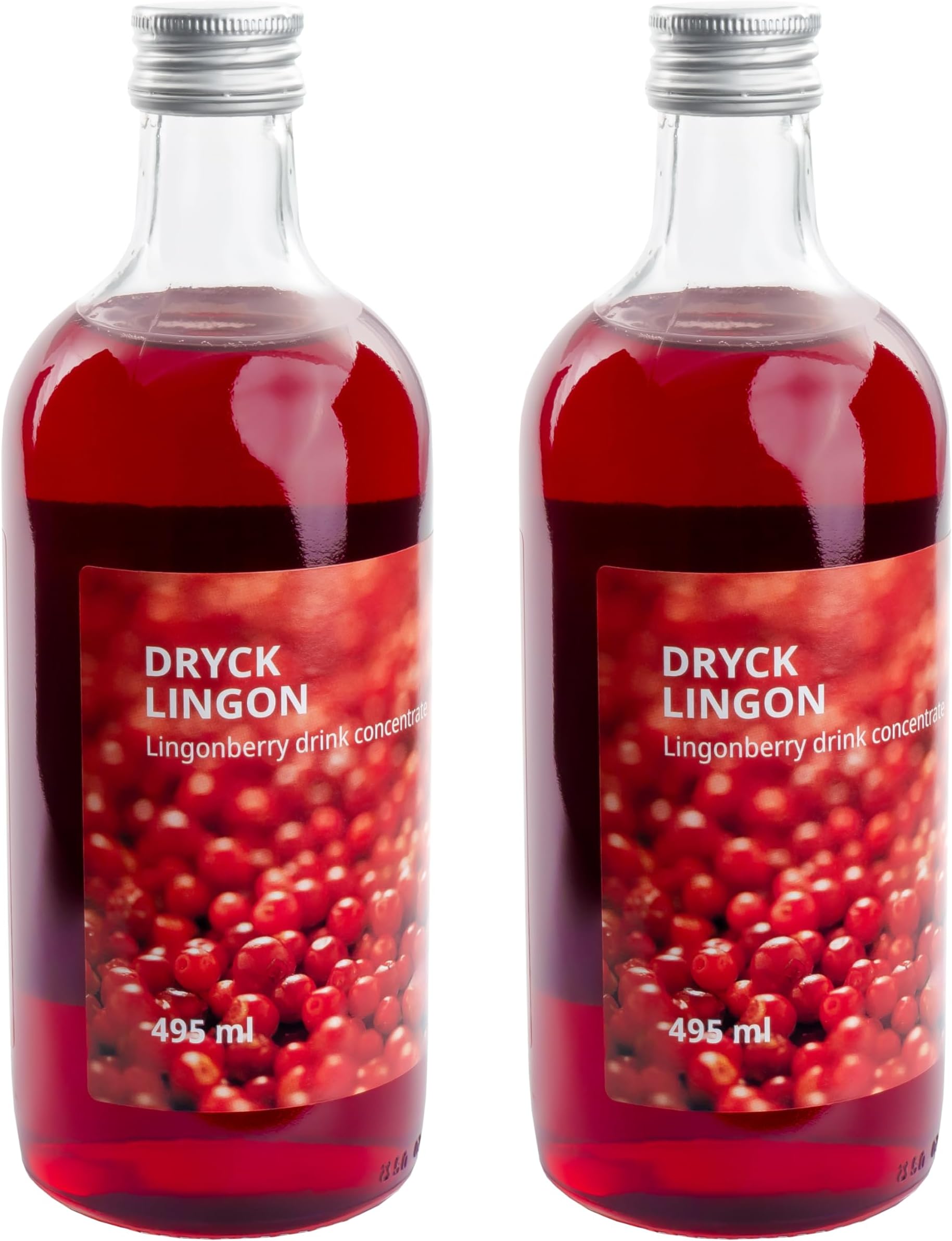 DRYCK LINGON Swedish Lingonberry Syrup Cordial Drink Concentrate, Made in Sweden, 2 x 495ml