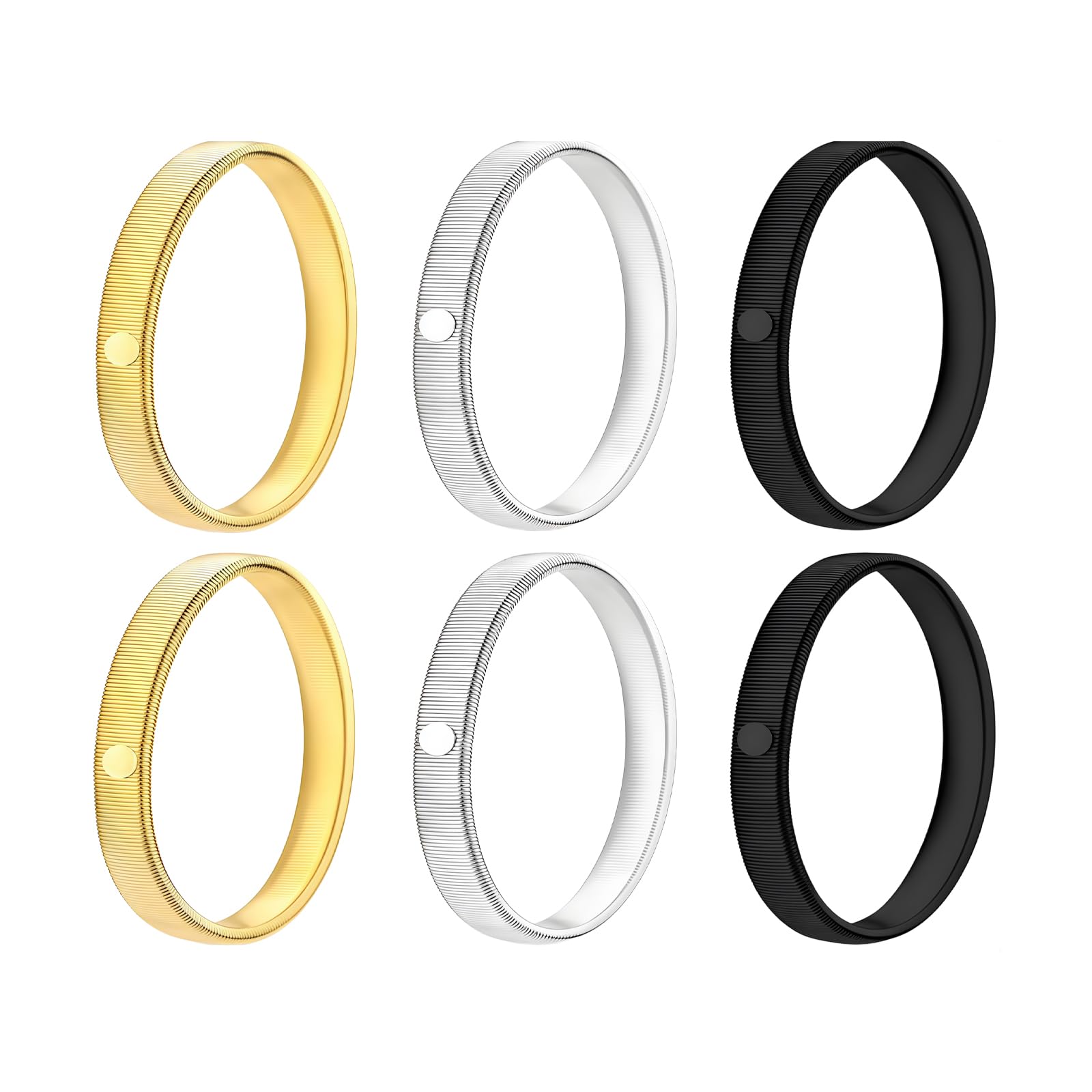 Oavie Unisex Black，Gold，Sliver 6 Pack Metal Armbands Shirt Sleeve Holders, Elastic Anti-Slip Sleeve Garters For Men Women, Vintage Stretchy Arm Bands For Bartenders, Waiters And Business, Black, Gold And Silver