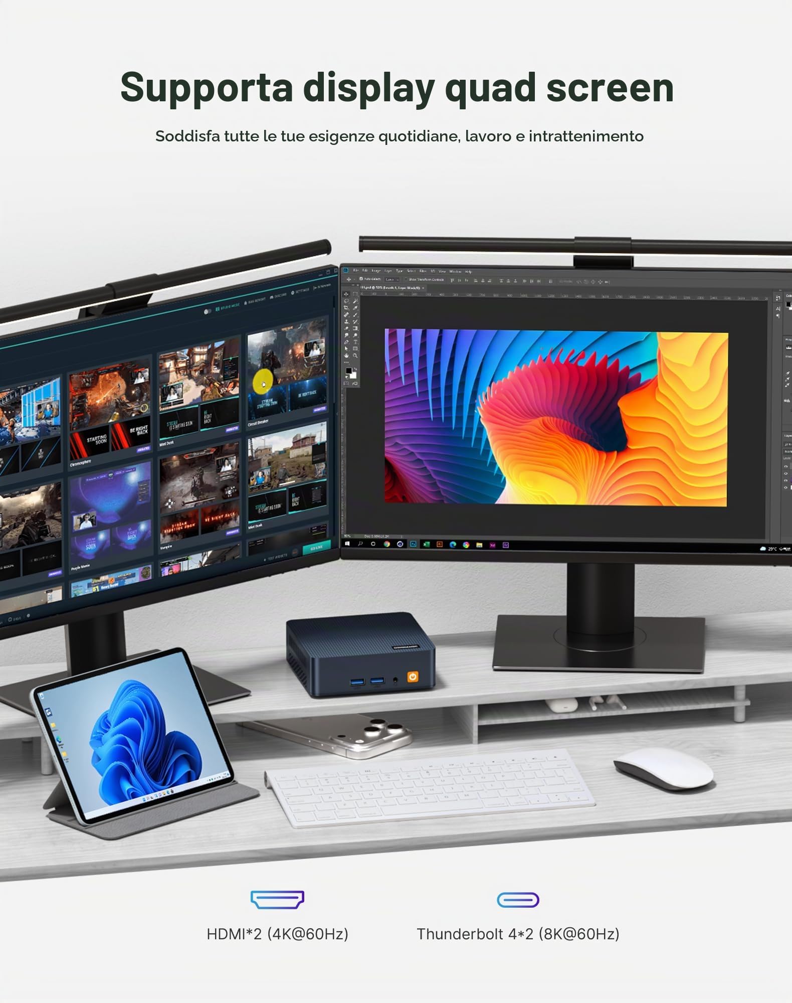100U Mini PC Intel Core 3, 16 GB di RAM DDR4, 512 GB SSD, supporto per quattro schermi, mini PC desktop con frequenza di clock fino a 4,7 GHz, 2 porte Thunderbolt 4 (8K a 60 Hz)