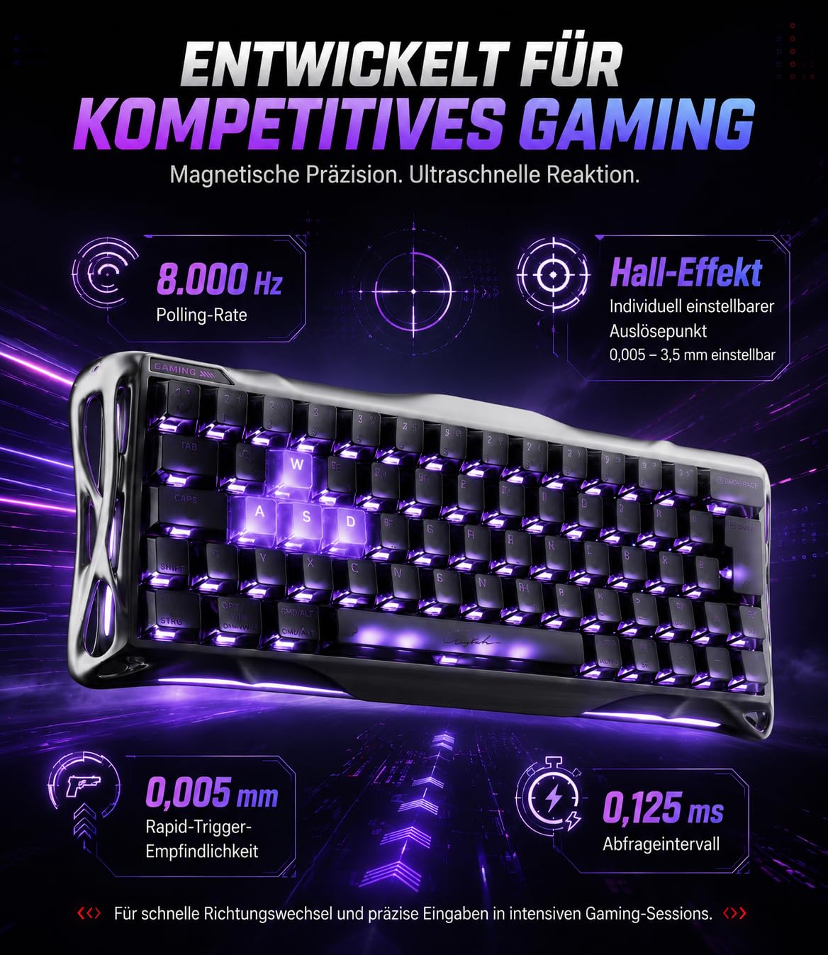 GravaStar Mercury V60 Pro - Tastiera da gioco 60% effetto Hall, tastiera a scatto rapido con 8000 Hz, interruttori magnetici, Snap Tap/SoCD, alluminio CNC, RGB, per FPS, Valorant, CS2, PC/Mac (Silver