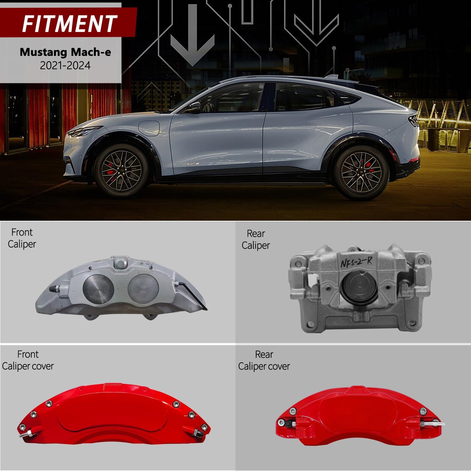 AOOA Caliper Covers Red Aluminum Brake Caliper Covers Fit for Mustang Mach-e 2021-2025(19 wheels and above）