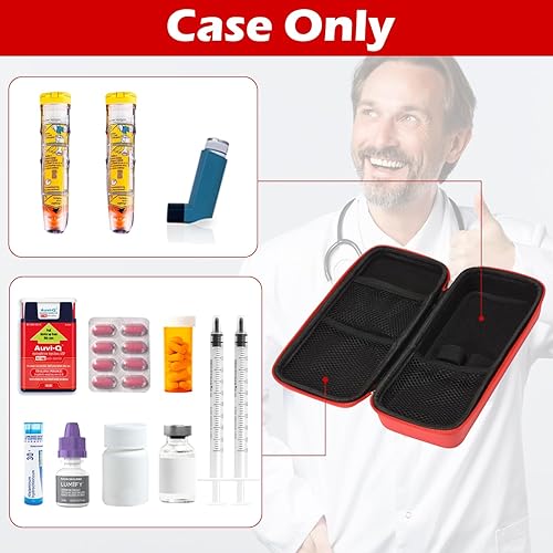 Miniatura 2 de Fukumi EpiPen - Estuche de transporte, bolsa médica de emergencia dura con mosquetón, para 2 EpiPens Inhalador de Asma, Auvi-Q, gotas para los ojos,