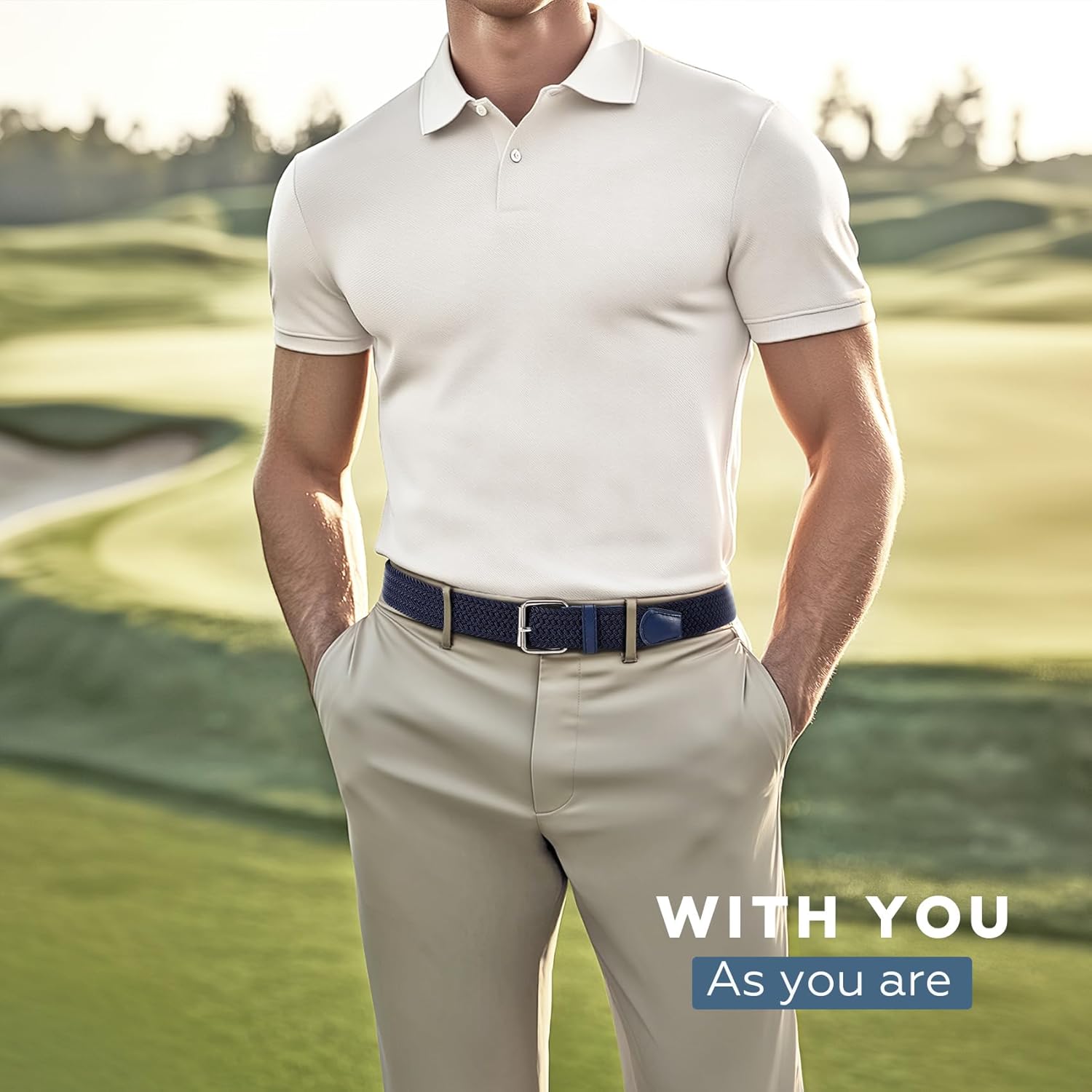 JASGOOD Braided Stretch Belt for Men Golf Casual Fabric Elastic Woven Belt 1 3/8" Adjustable Work - Image 2