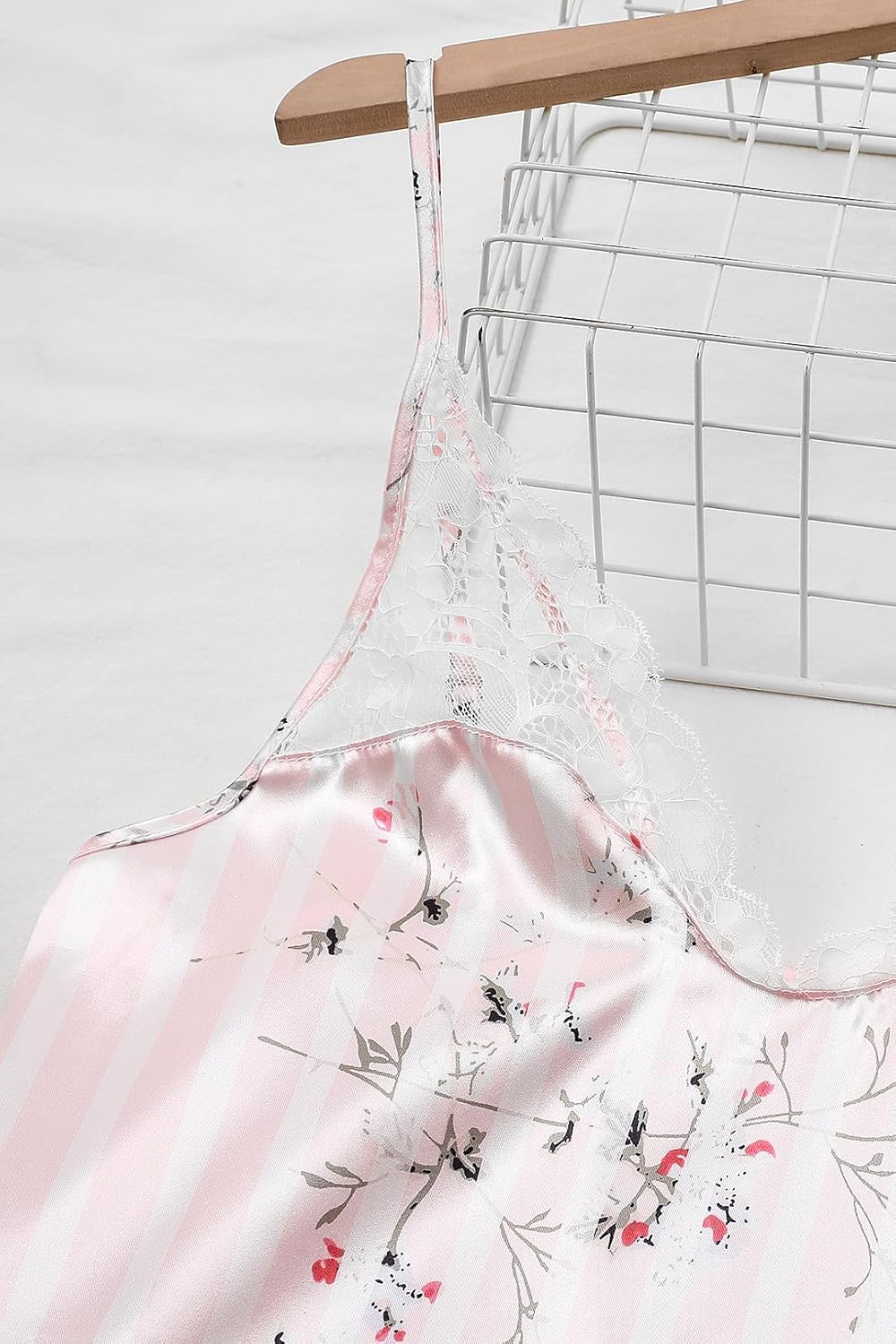 Womens Pajama Set Silk Satin PJ Set V Neck Pink Striped Cami Top Shorts Sleeveless Sleepwear Spaghetti Straps - Image 6